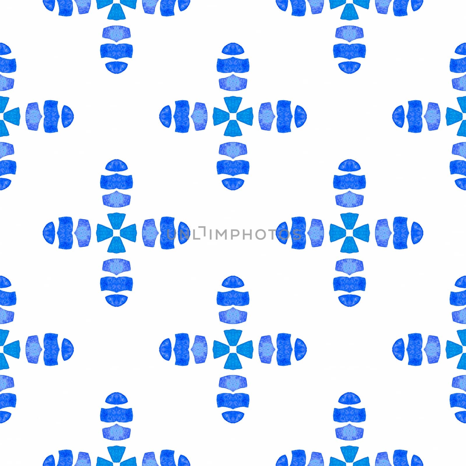 Tiled watercolor background. Blue shapely boho chic summer design. Textile ready fresh print, swimwear fabric, wallpaper, wrapping. Hand painted tiled watercolor border.