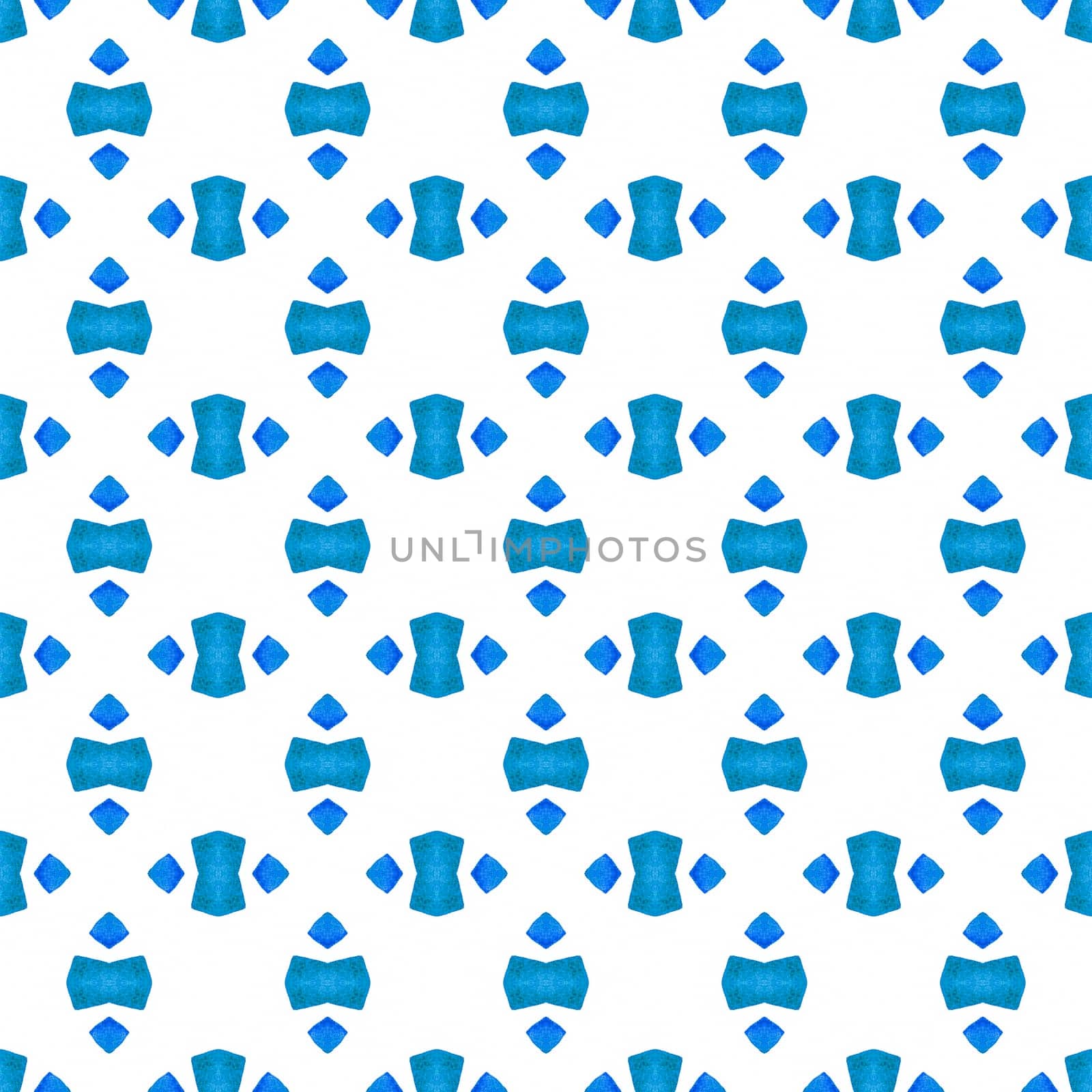 Watercolor ikat repeating tile border. Blue creative boho chic summer design. Textile ready delicate print, swimwear fabric, wallpaper, wrapping. Ikat repeating swimwear design.