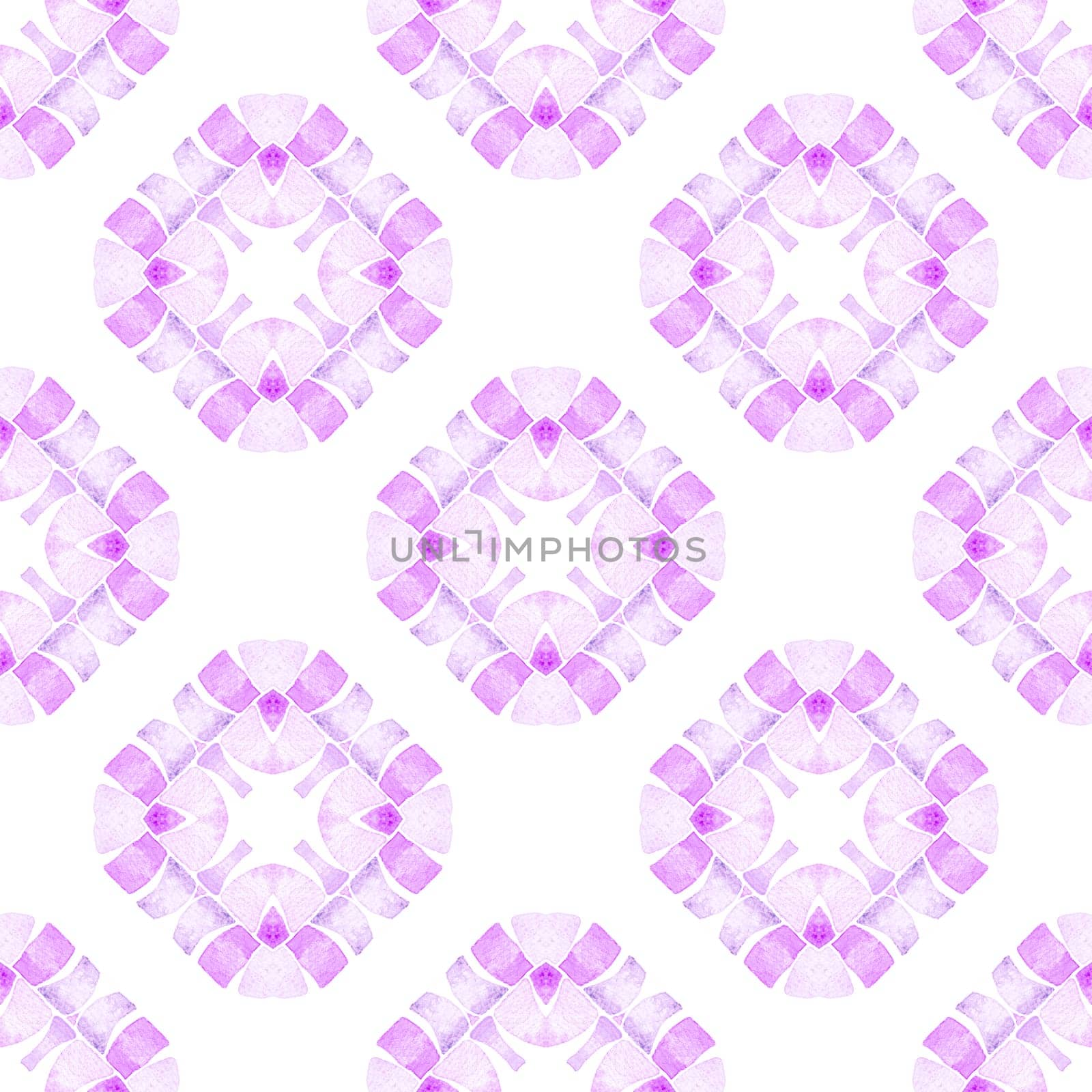 Watercolor medallion seamless border. Purple fascinating boho chic summer design. Medallion seamless pattern. Textile ready cute print, swimwear fabric, wallpaper, wrapping.