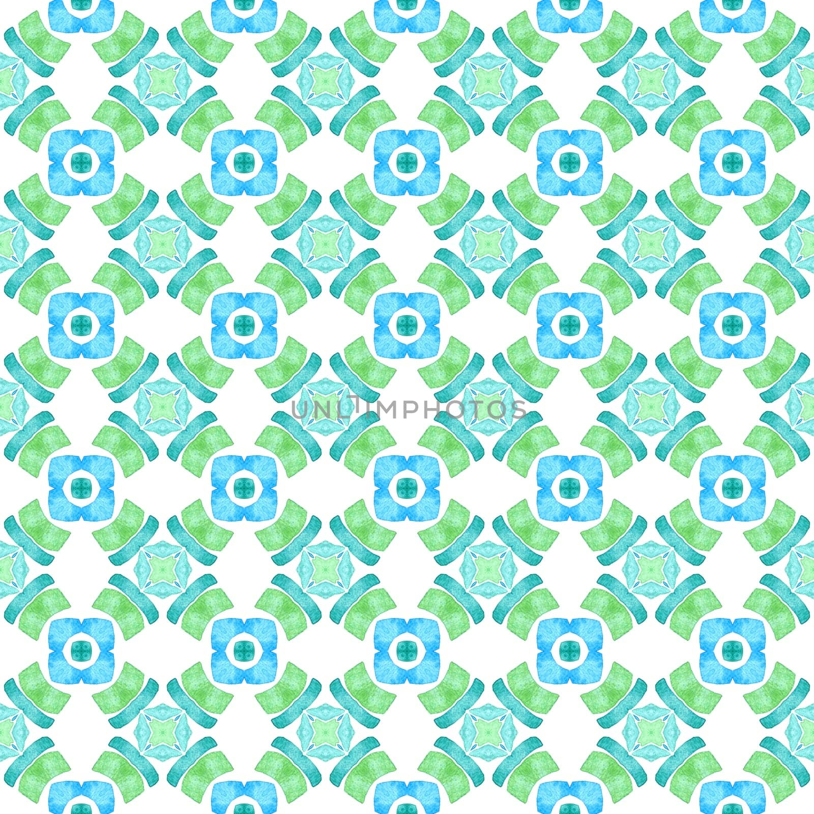 Watercolor summer ethnic border pattern. Green magnetic boho chic summer design. Textile ready delightful print, swimwear fabric, wallpaper, wrapping. Ethnic hand painted pattern.