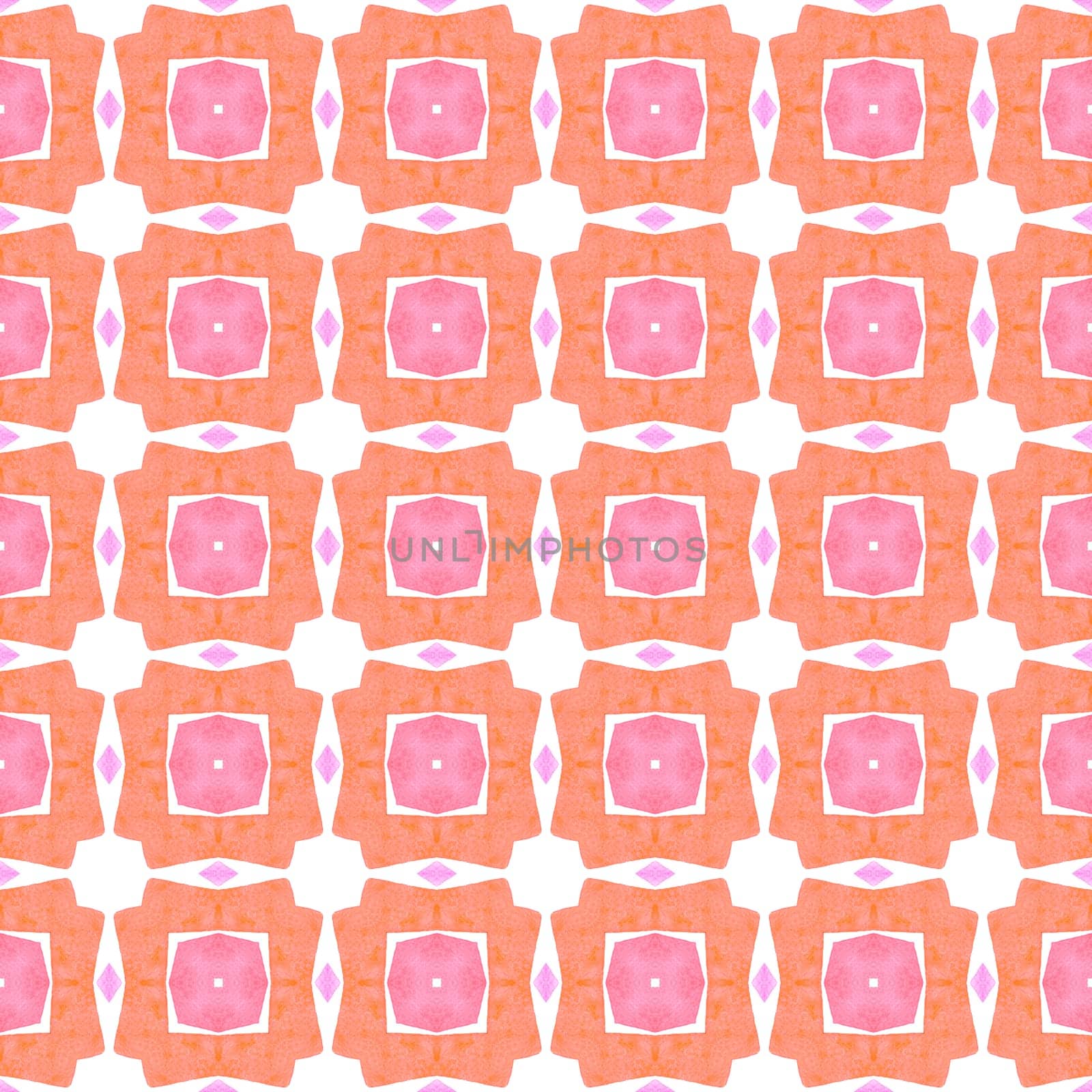 Textile ready amusing print, swimwear fabric, wallpaper, wrapping. Orange great boho chic summer design. Watercolor summer ethnic border pattern. Ethnic hand painted pattern.