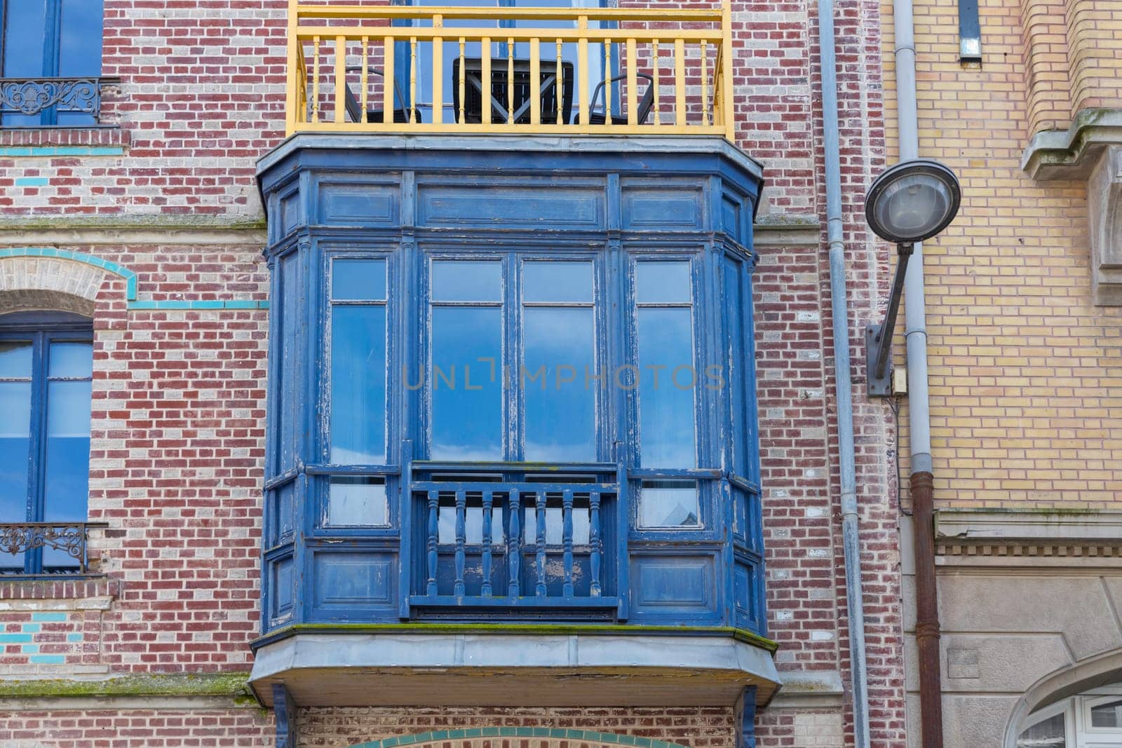Belle Epoque houses along the French coast. Typical colorful Belle Epoque houses in Art Nouveau style, in the Quartier Balneair in Mers-les-Bains on the French coast