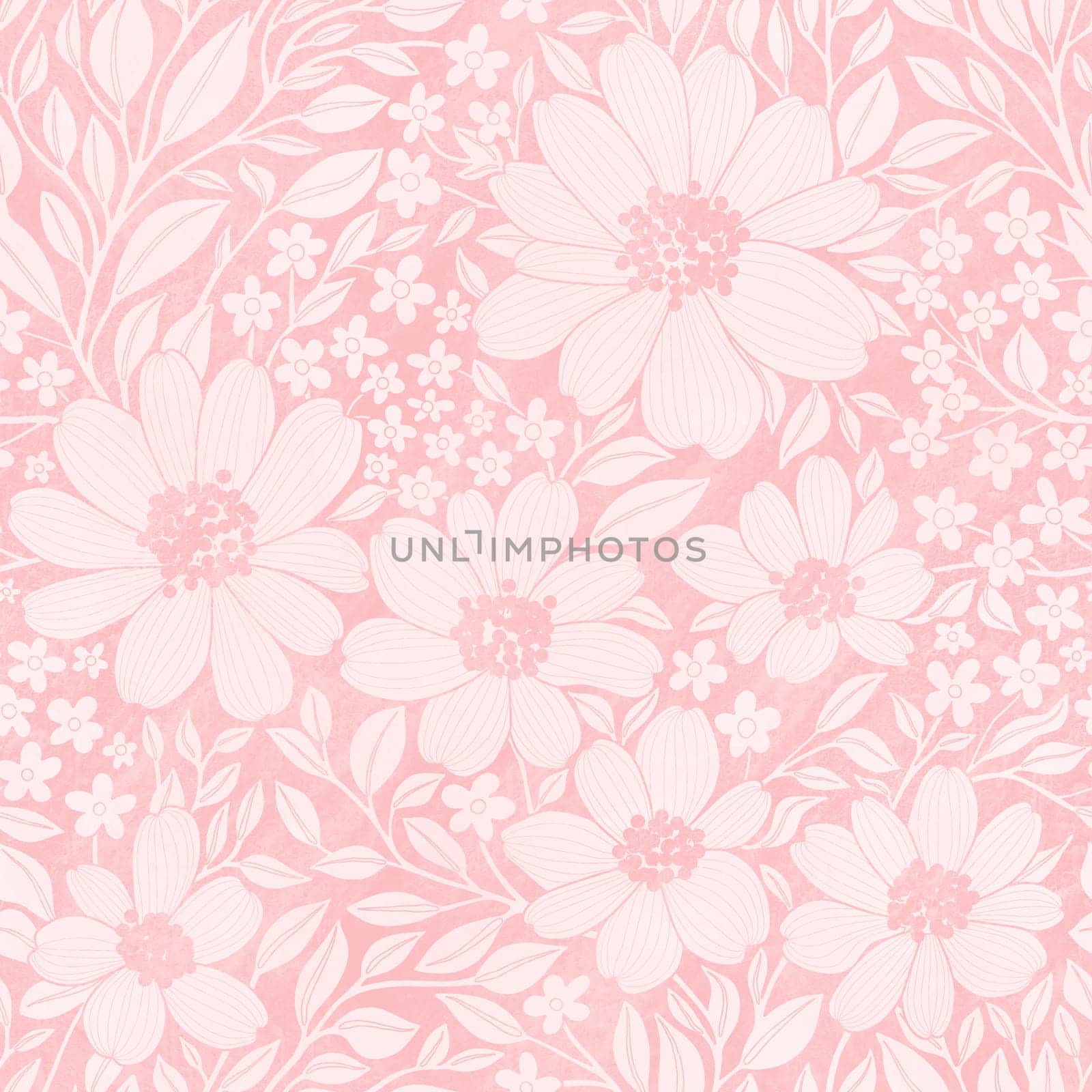 Floral Seamless Pattern of Pastel Light Pink Flowers and Leaves, Repeat Wallpaper Print Texture. Perfectly for Wrappings Papers, Textiles, Fabrics, Decor Ornament.