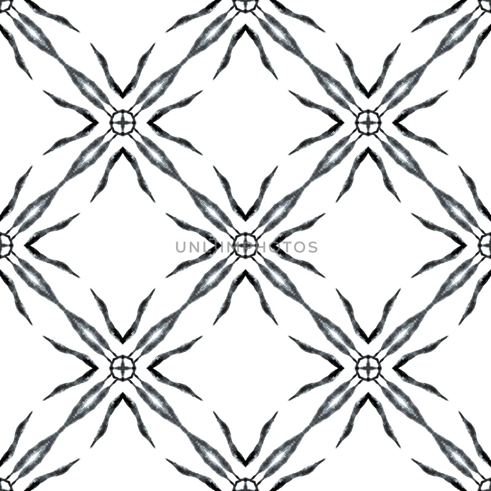 Textile ready memorable print, swimwear fabric, wallpaper, wrapping. Black and white lovely boho chic summer design. Watercolor medallion seamless border. Medallion seamless pattern.