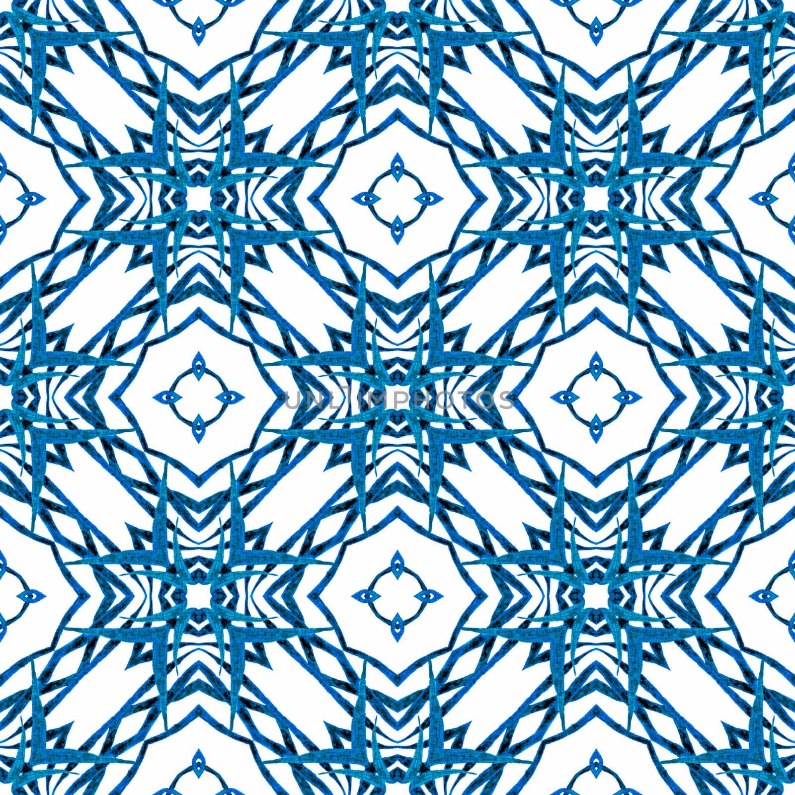 Hand drawn green mosaic seamless border. Blue optimal boho chic summer design. Textile ready fetching print, swimwear fabric, wallpaper, wrapping. Mosaic seamless pattern.