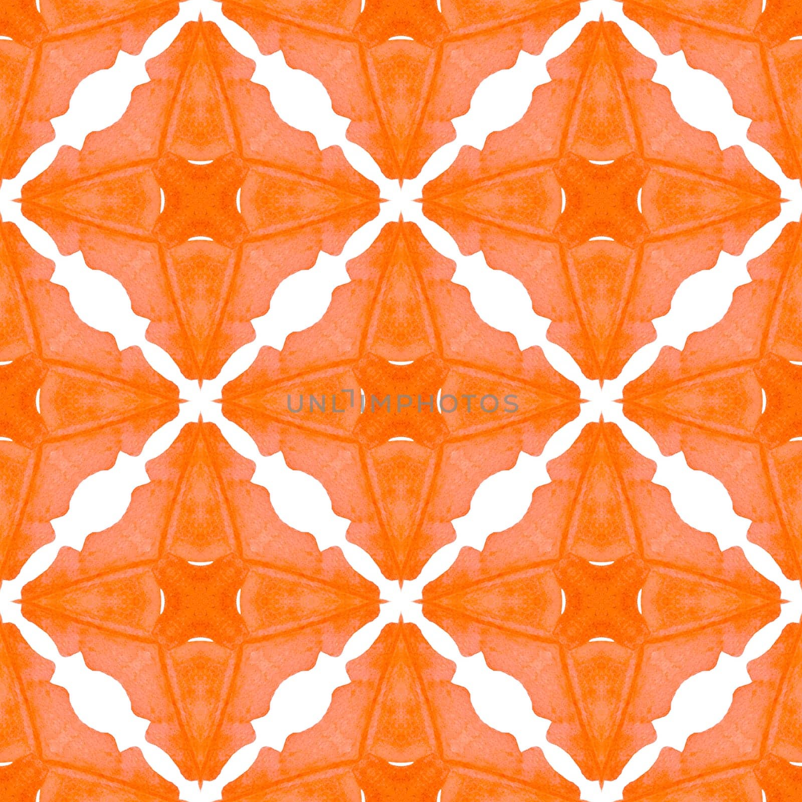 Organic tile. Orange good-looking boho chic summer design. Textile ready fantastic print, swimwear fabric, wallpaper, wrapping. Trendy organic green border.