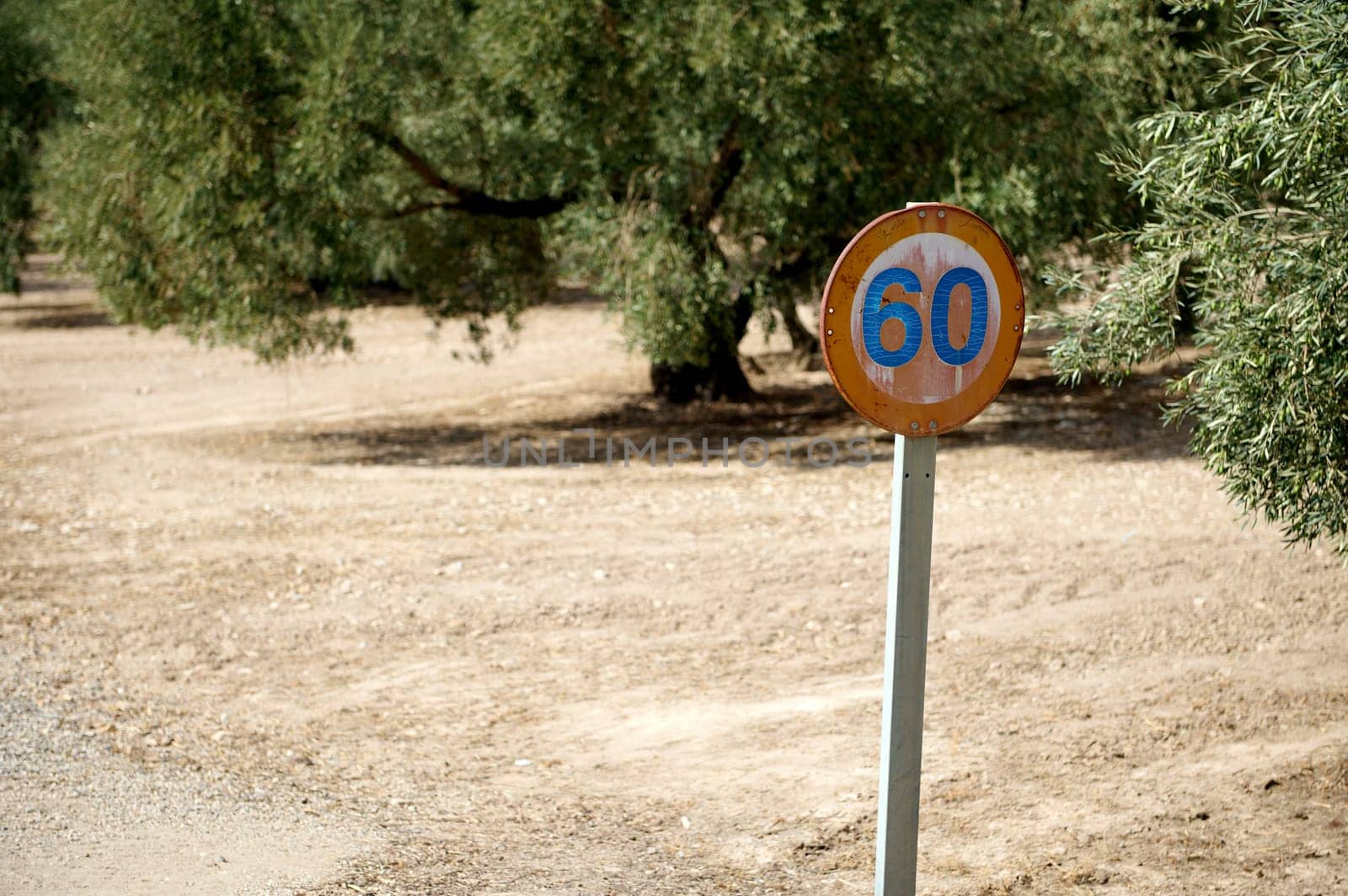 Rustic 60 speed limit sign in deserted rural landscape by artgf