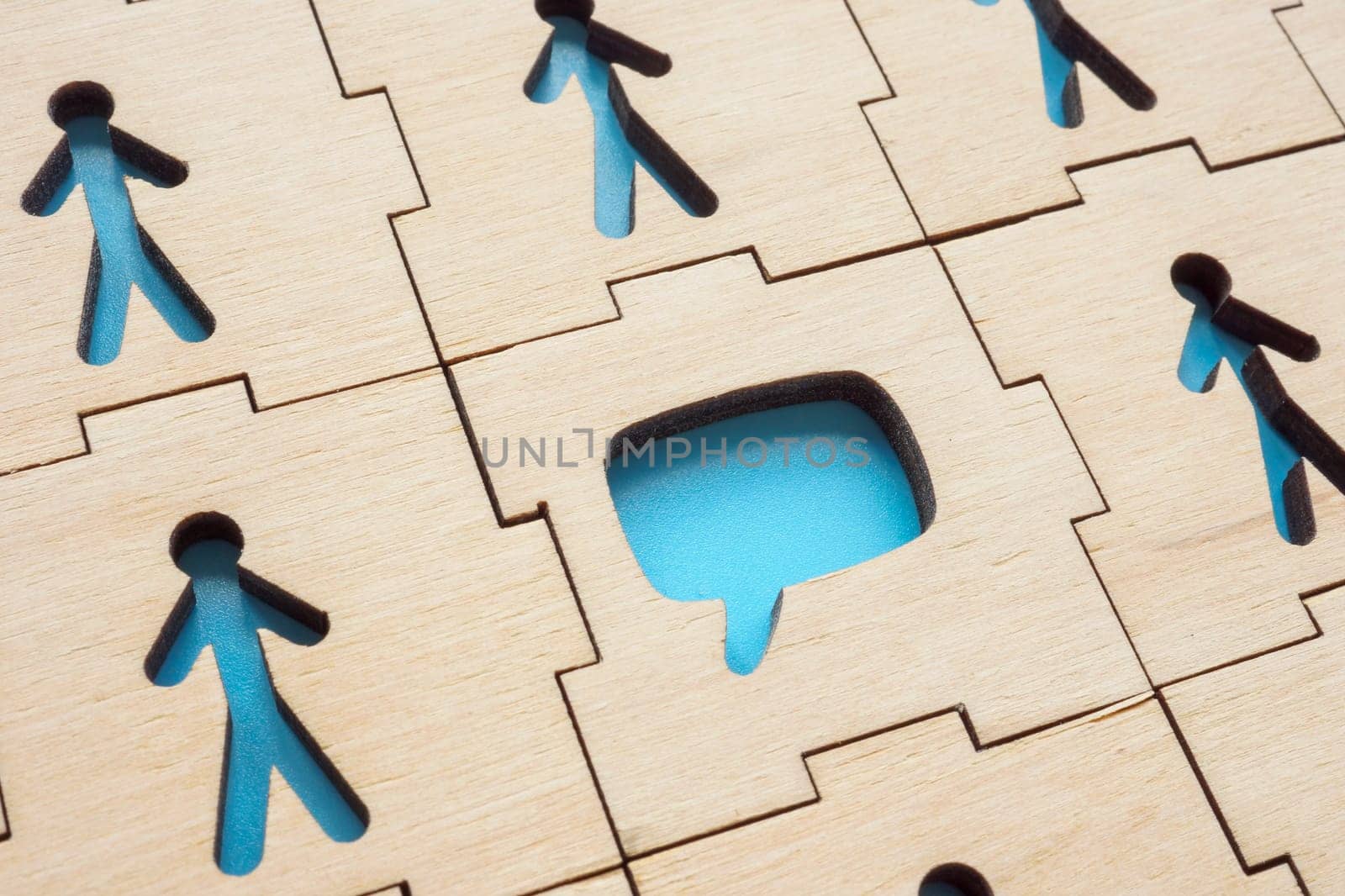Puzzle of figures and comment or message for communication or native marketing.