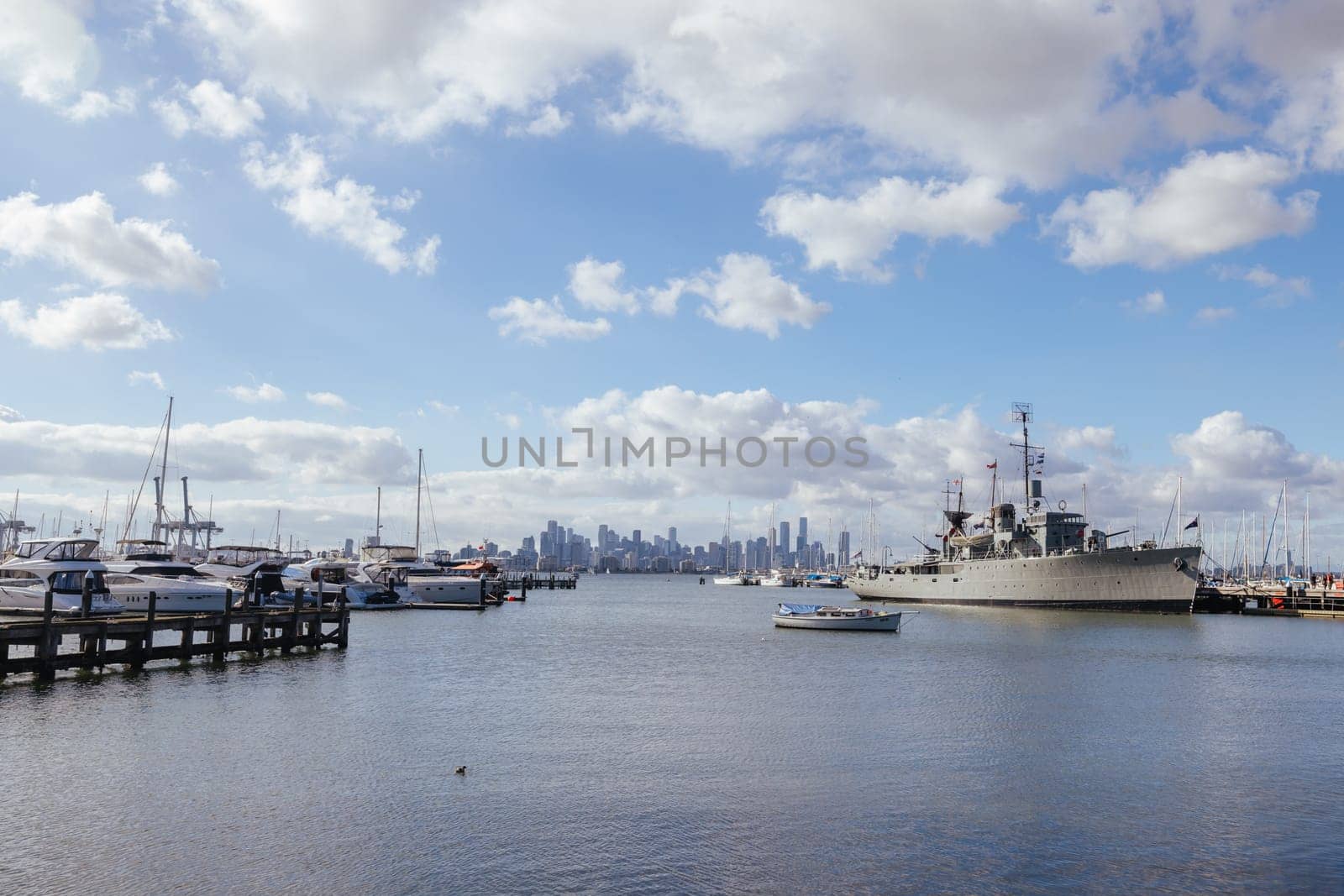 Williamstown harbour and waterfront near Gem Pier in Melbourne, Victoria, Australia