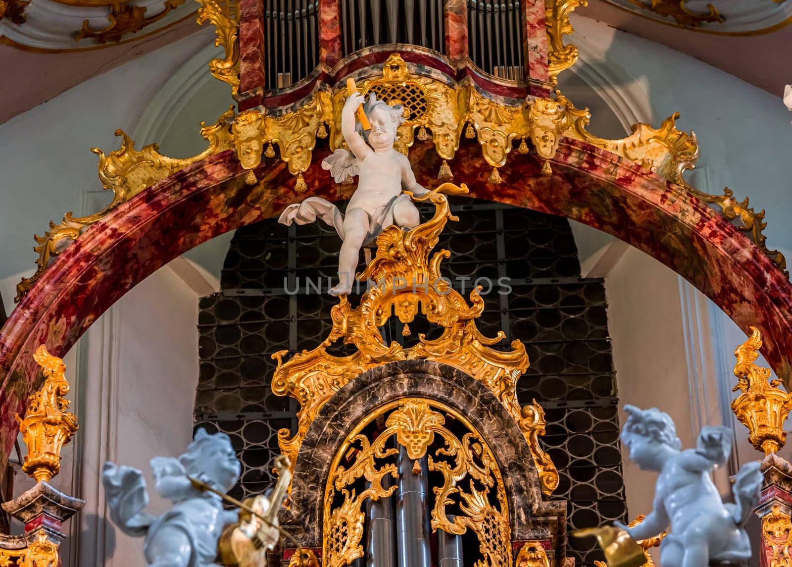 ROTTENBUCH, BAVARIA, GERMANY, JUNE 02, 2022 : interiors, frescoes and architectural decors of  Rottenbuch abbey basilica, by painter Matthaus Gunther and stuccoist Josef Schmuzer, 18th century