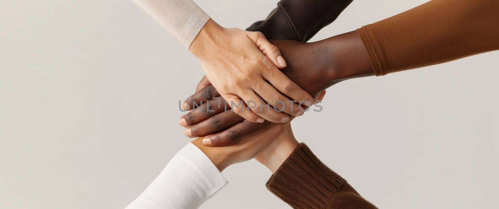 A group of people holding hands in a circle by AI generated image.