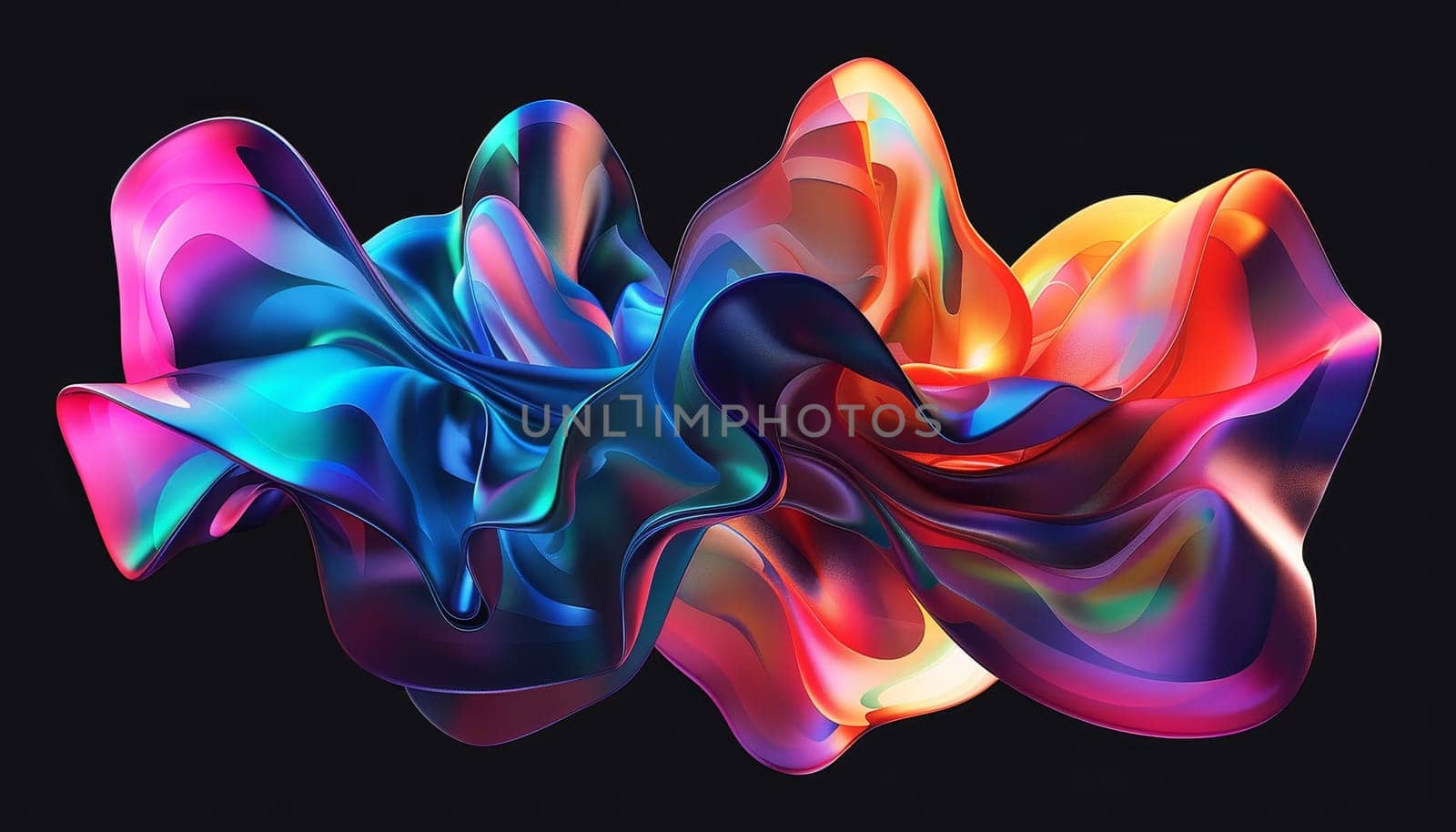 A colorful, flowing piece of fabric with a purple, orange, and blue hue by AI generated image.