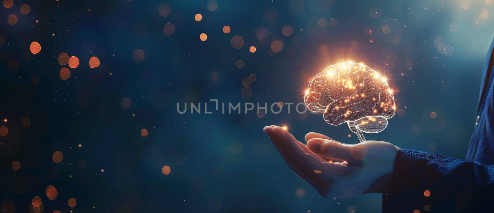 A person is holding a brain in their hand by AI generated image by wichayada