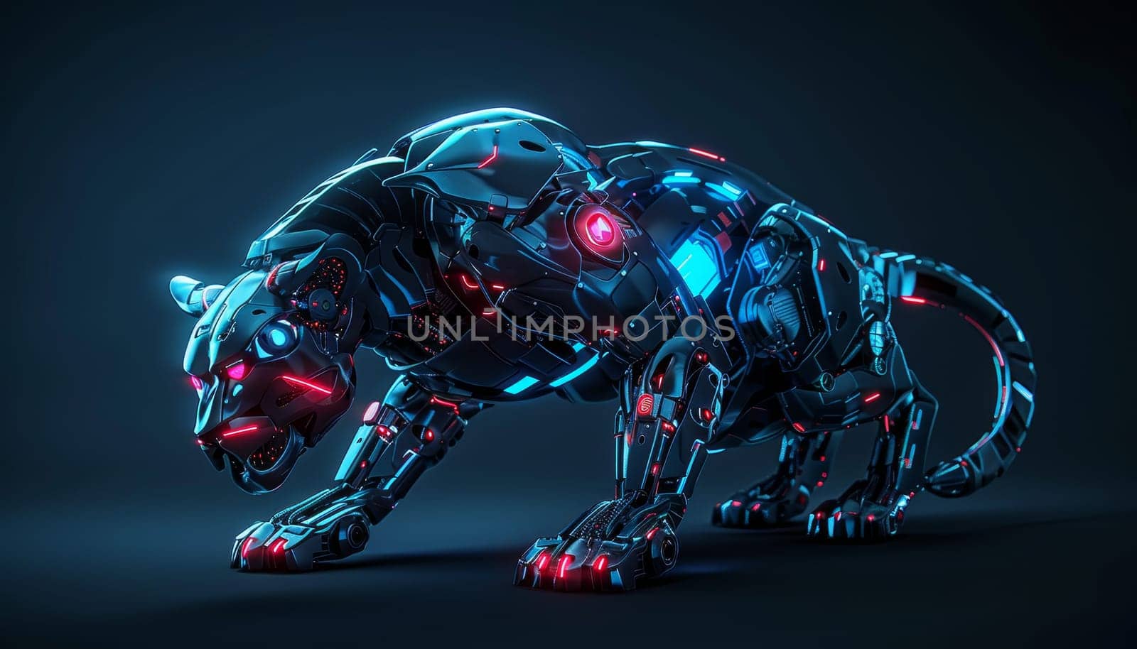 A robot dog is walking on a wet road by AI generated image by wichayada