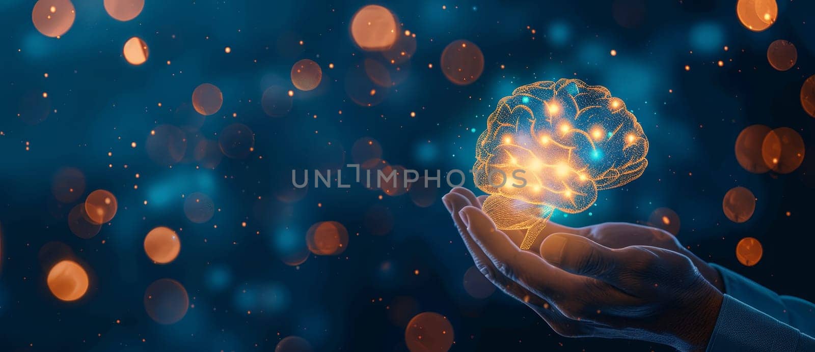 A person is holding a brain in their hand by AI generated image.