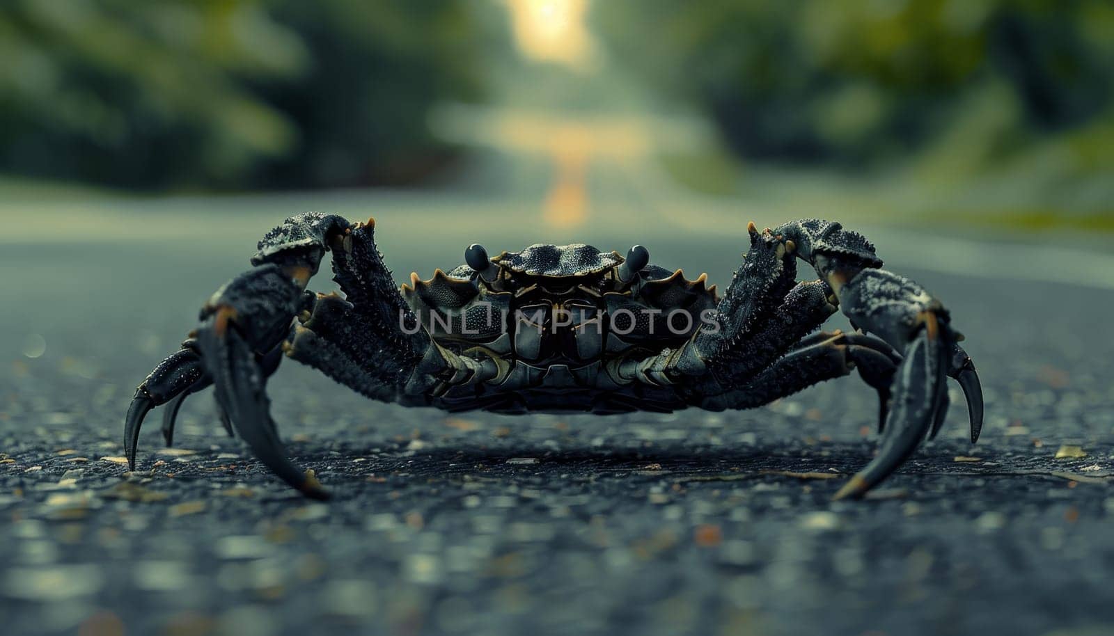 Angry crab standing on its hind legs in closeup. Concept of marine life and defense by AI generated image by wichayada