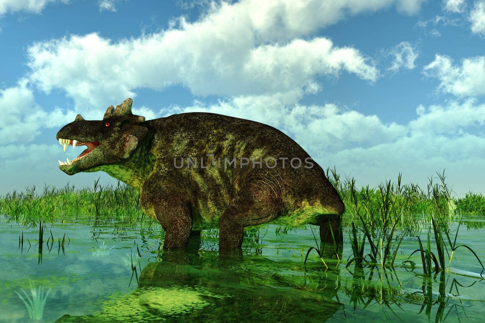 Estemmenosuchus uralensis was an omnivorous therapsid animal that lived in the Permian Period of Russia.