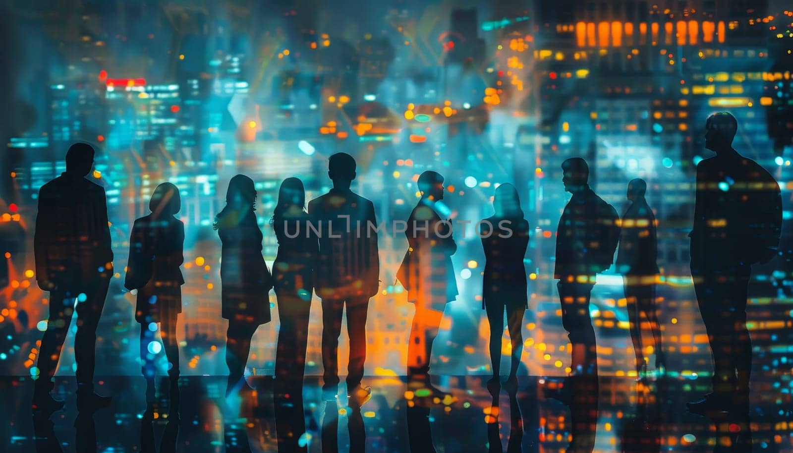 A group of people are standing in the rain by AI generated image by wichayada