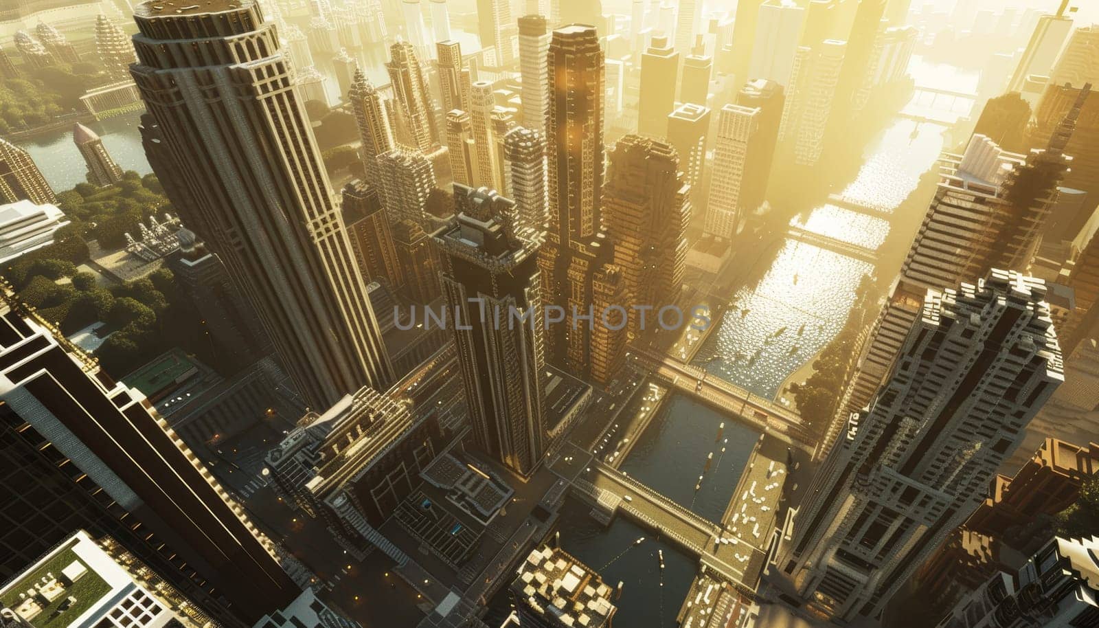 A cityscape with a river running through it by AI generated image by wichayada