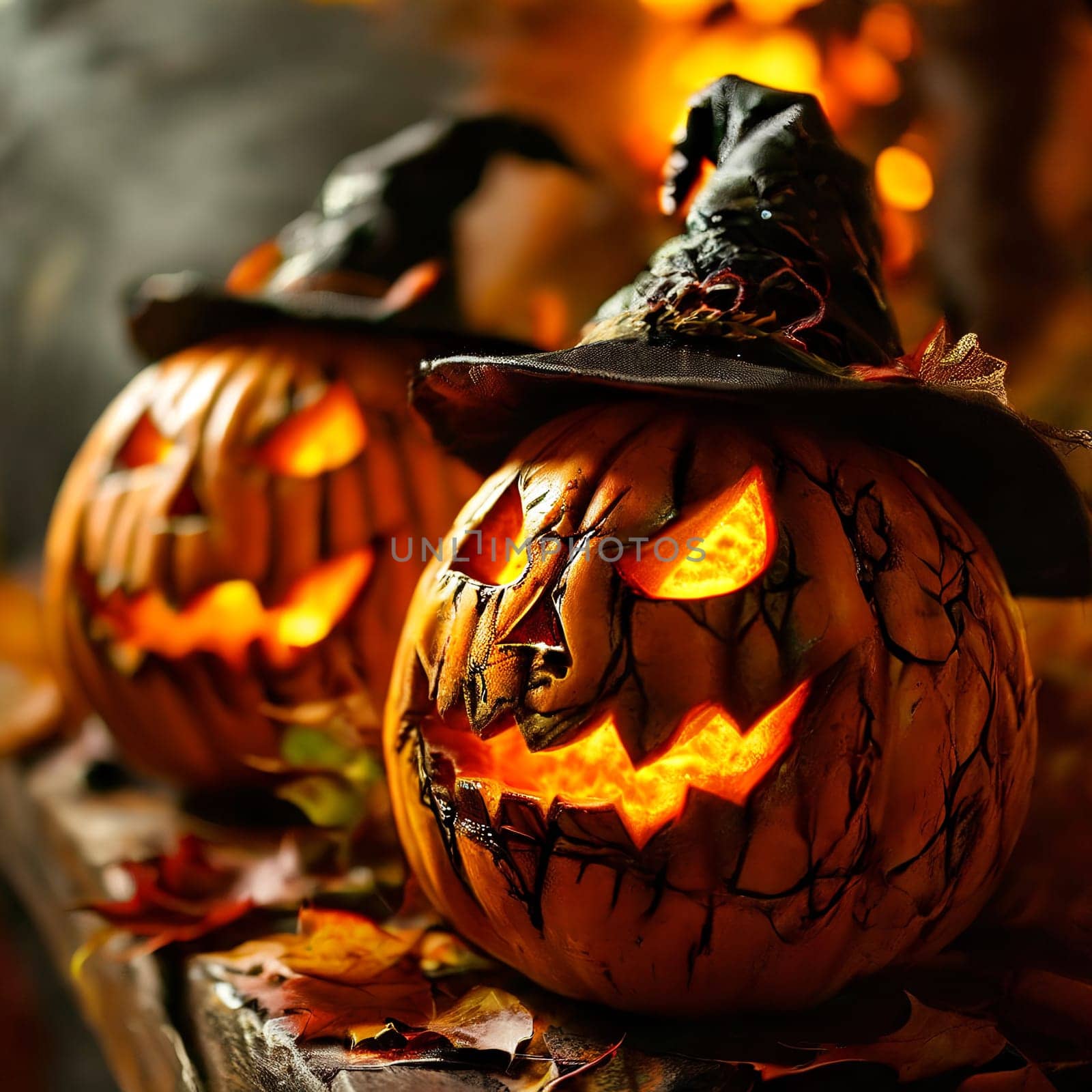 Spooky carved Halloween pumpkins. In good quality