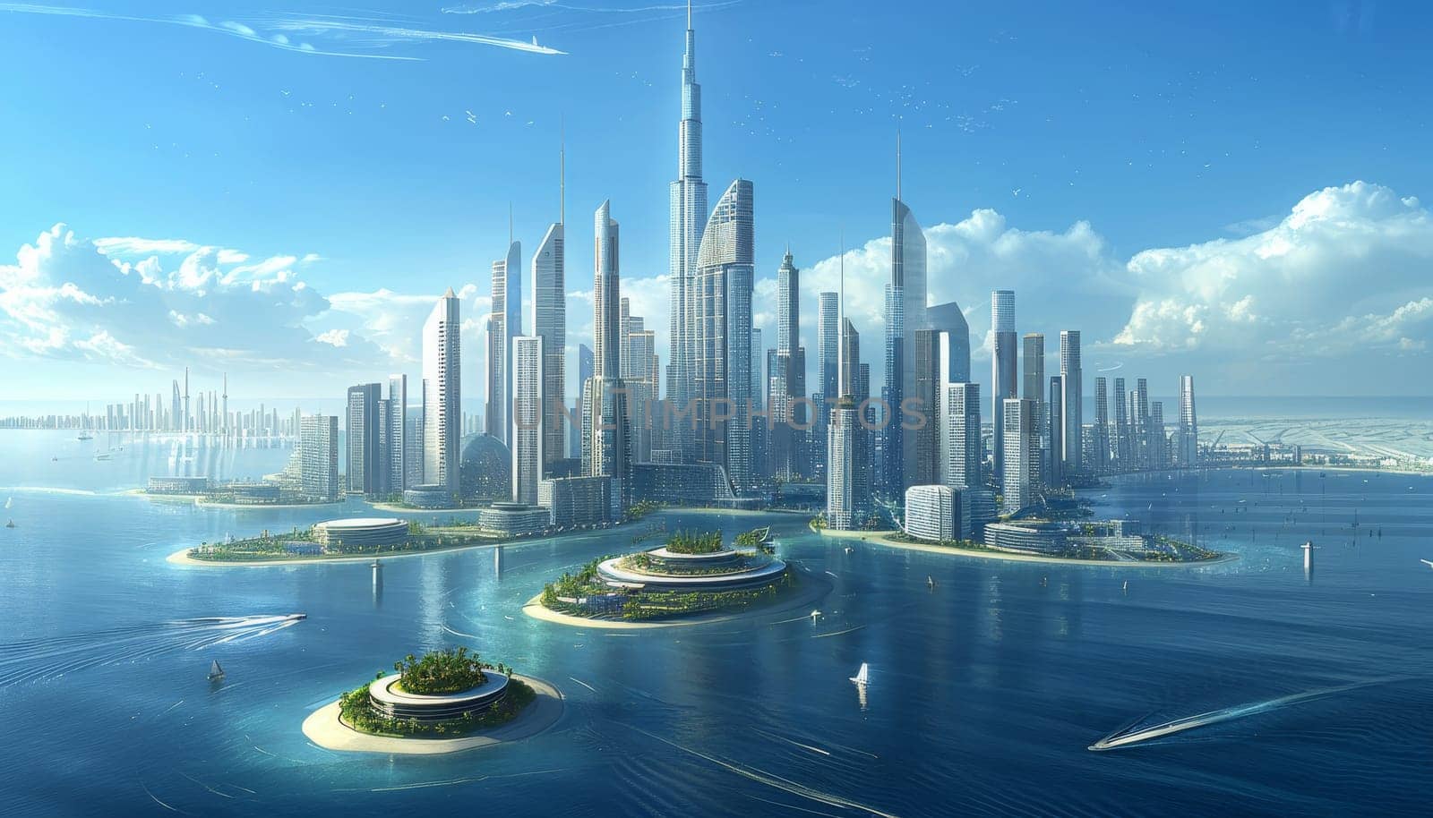 A city with a large skyscraper in the middle by AI generated image by wichayada