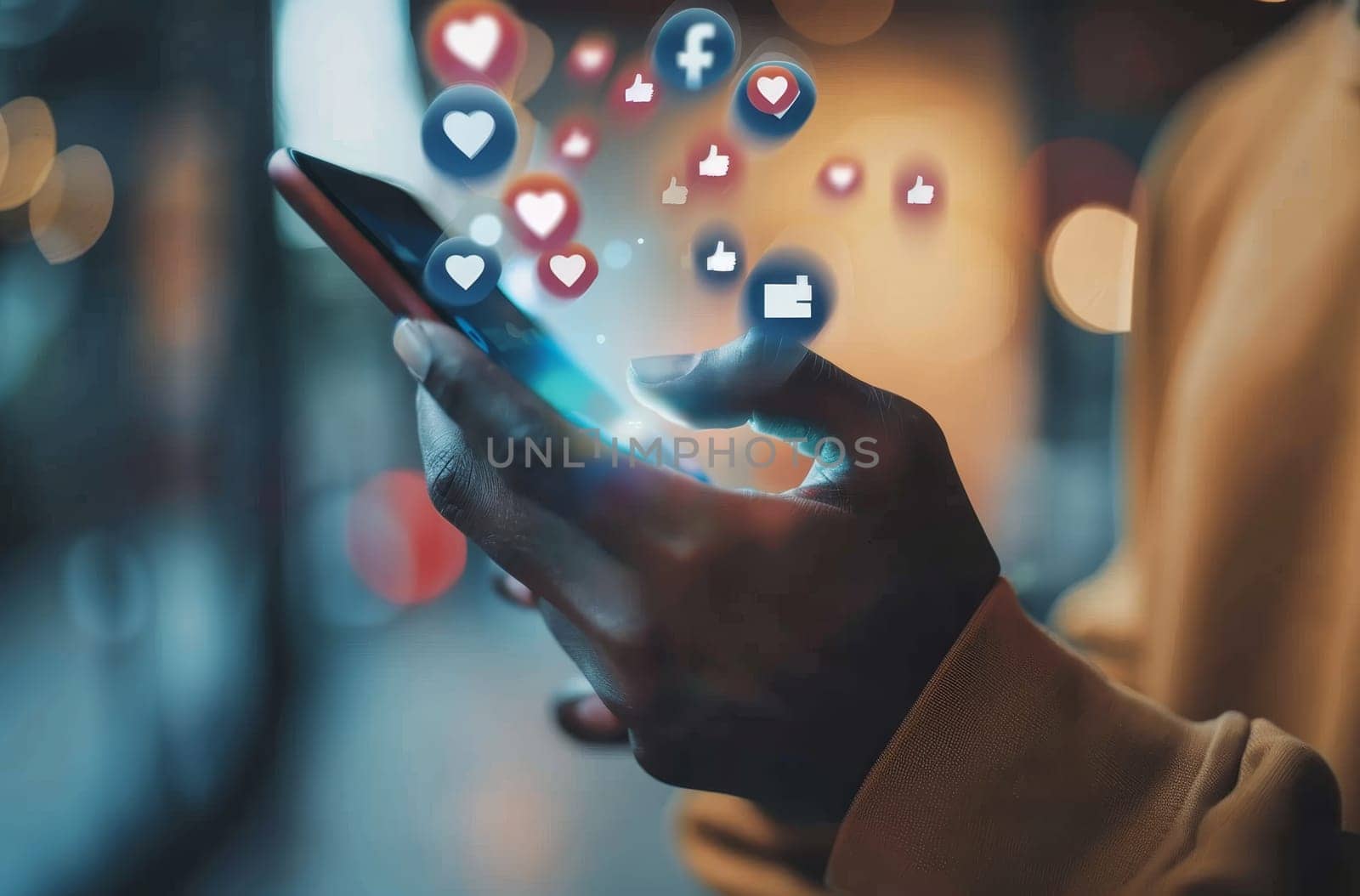 A woman is holding a cell phone with a social media app open by AI generated image by wichayada