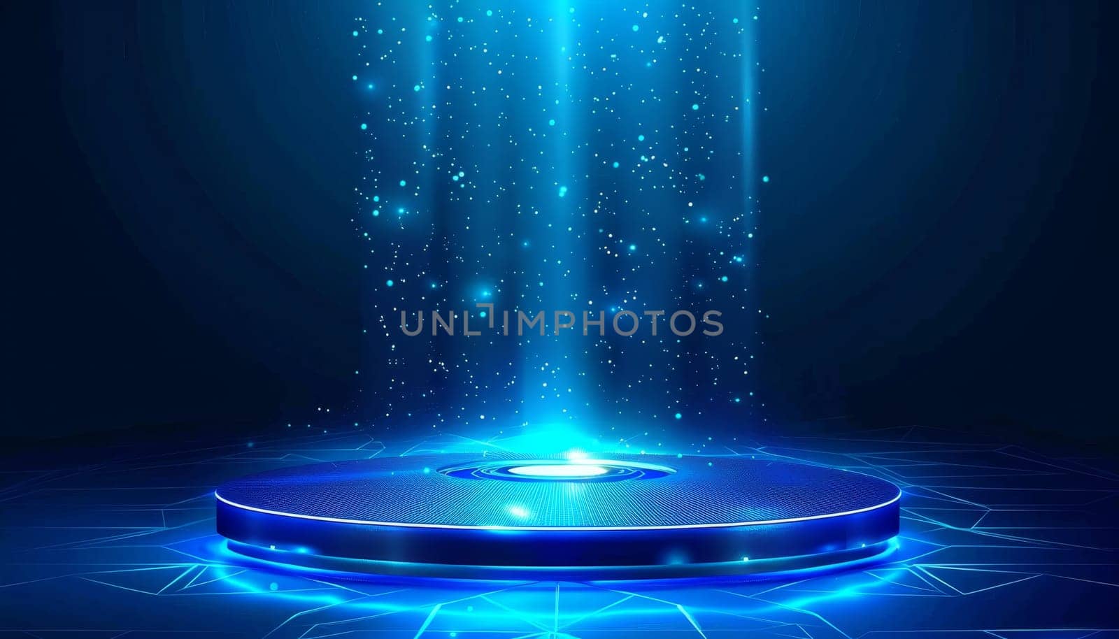 A blue and white image of a circle with a blue light in the center.