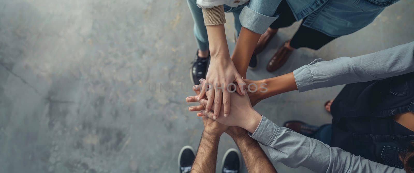 A group of people are holding hands in a circle by AI generated image.