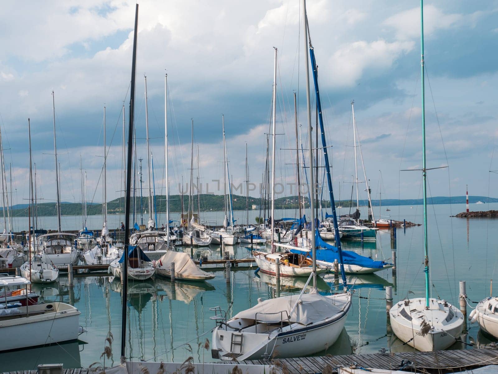 BALATON LAKE/HUNGARY - 2023-05-07 Boats and sailboats in marine at lake Balaton