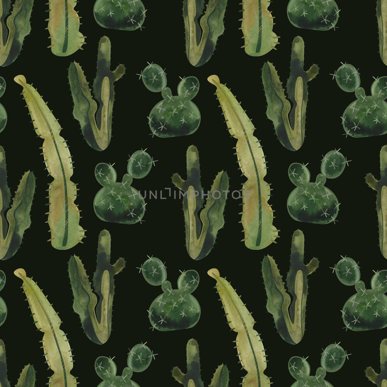 Cacti. Seamless watercolor pattern for wrapping paper, wallpaper and textiles