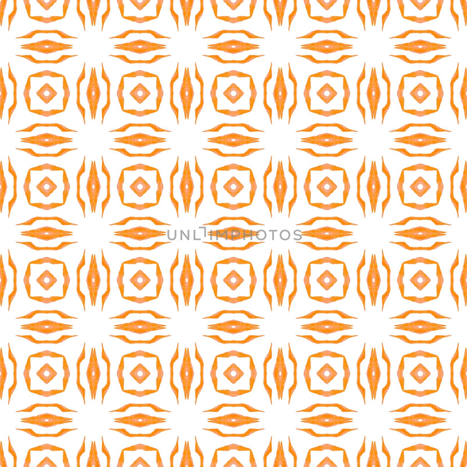 Watercolor summer ethnic border pattern. Orange uncommon boho chic summer design. Ethnic hand painted pattern. Textile ready enchanting print, swimwear fabric, wallpaper, wrapping.