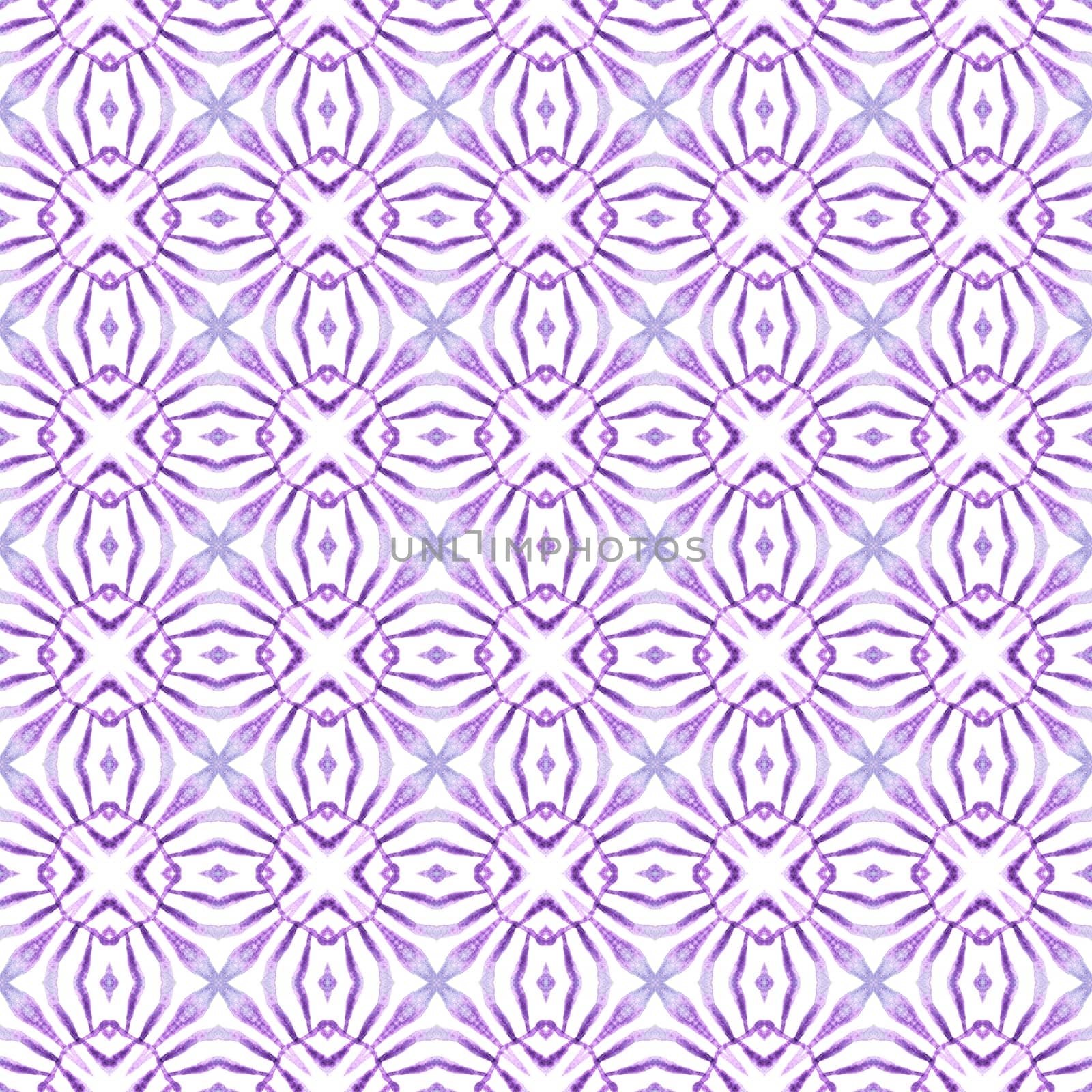 Textile ready worthy print, swimwear fabric, wallpaper, wrapping. Purple magnificent boho chic summer design. Medallion seamless pattern. Watercolor medallion seamless border.