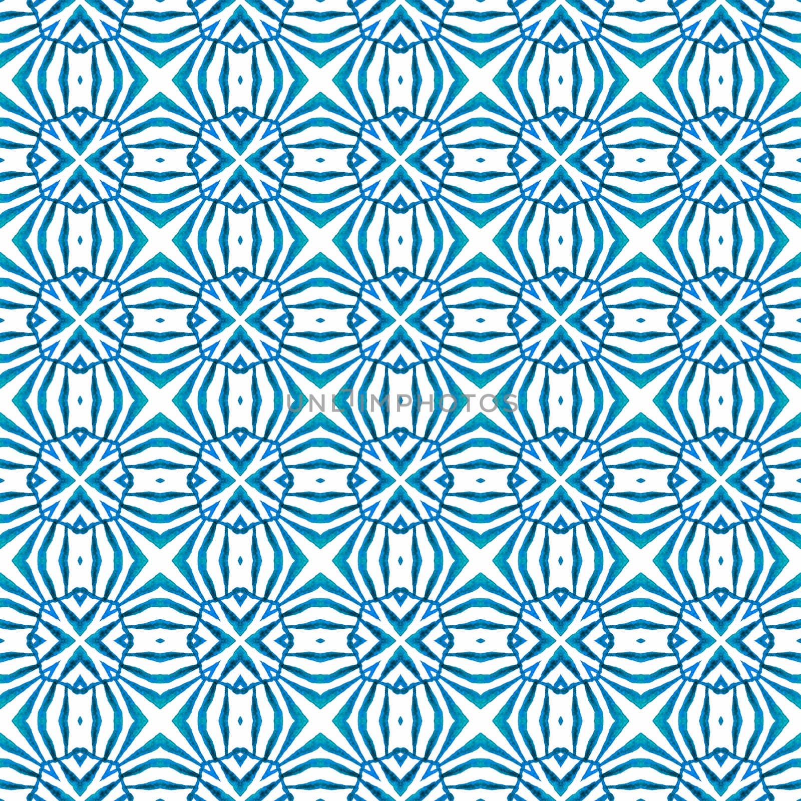Hand drawn tropical seamless border. Blue graceful boho chic summer design. Textile ready bizarre print, swimwear fabric, wallpaper, wrapping. Tropical seamless pattern.