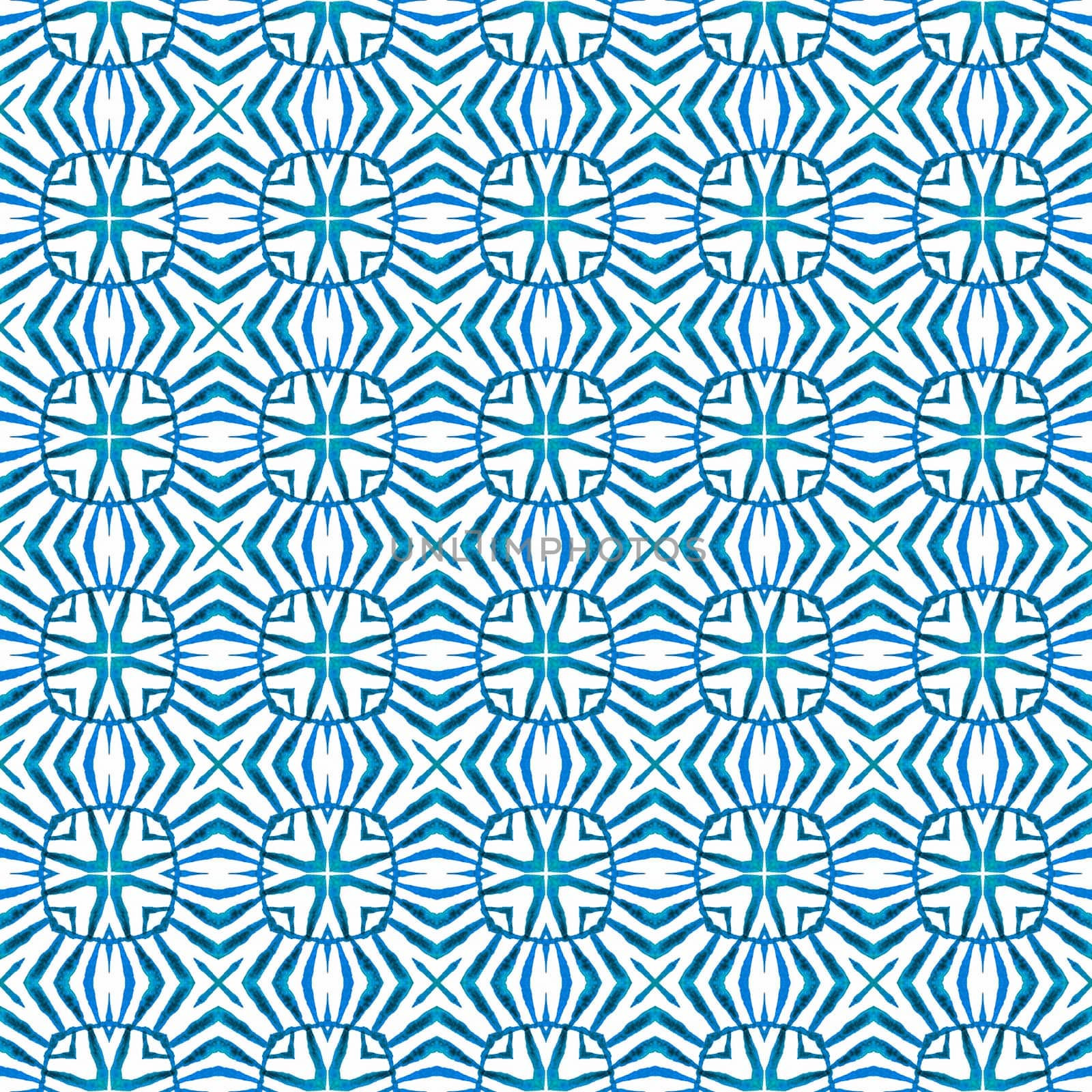 Textile ready lively print, swimwear fabric, wallpaper, wrapping. Blue beautiful boho chic summer design. Watercolor medallion seamless border. Medallion seamless pattern.
