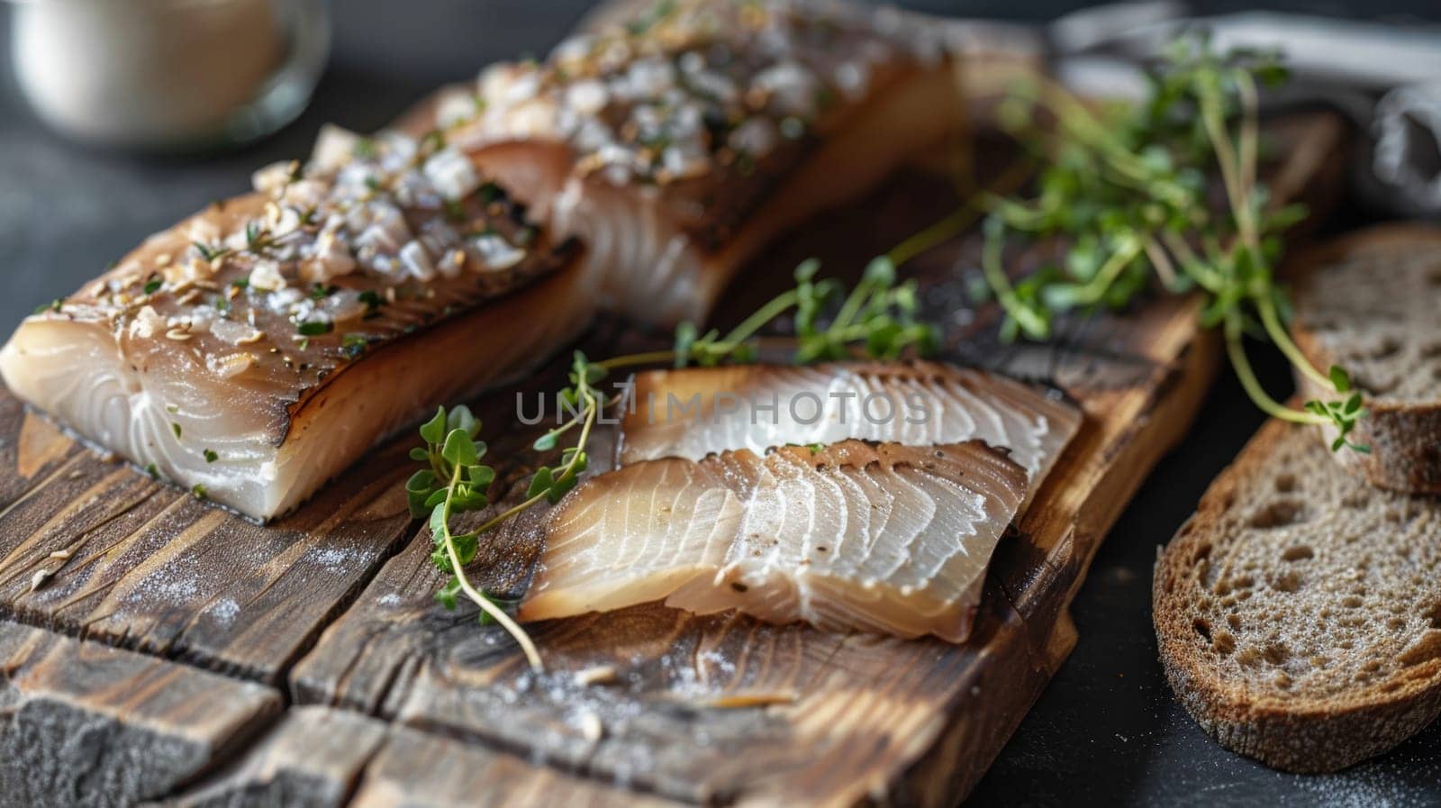 Icelandic hakarl, a traditional fermented shark dish, presented on a rustic wooden board alongside rye bread. The bold flavors and culinary heritage of Icelandic cuisine