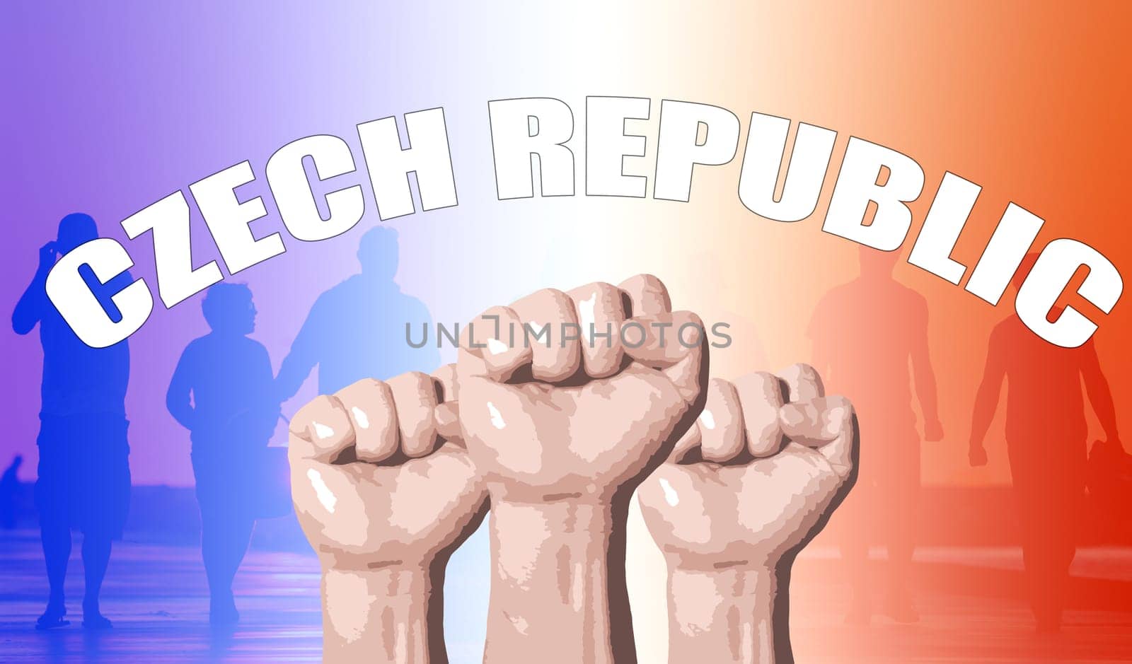 Czech Republic, fan support, fists raised, flag colors, Europe championship
