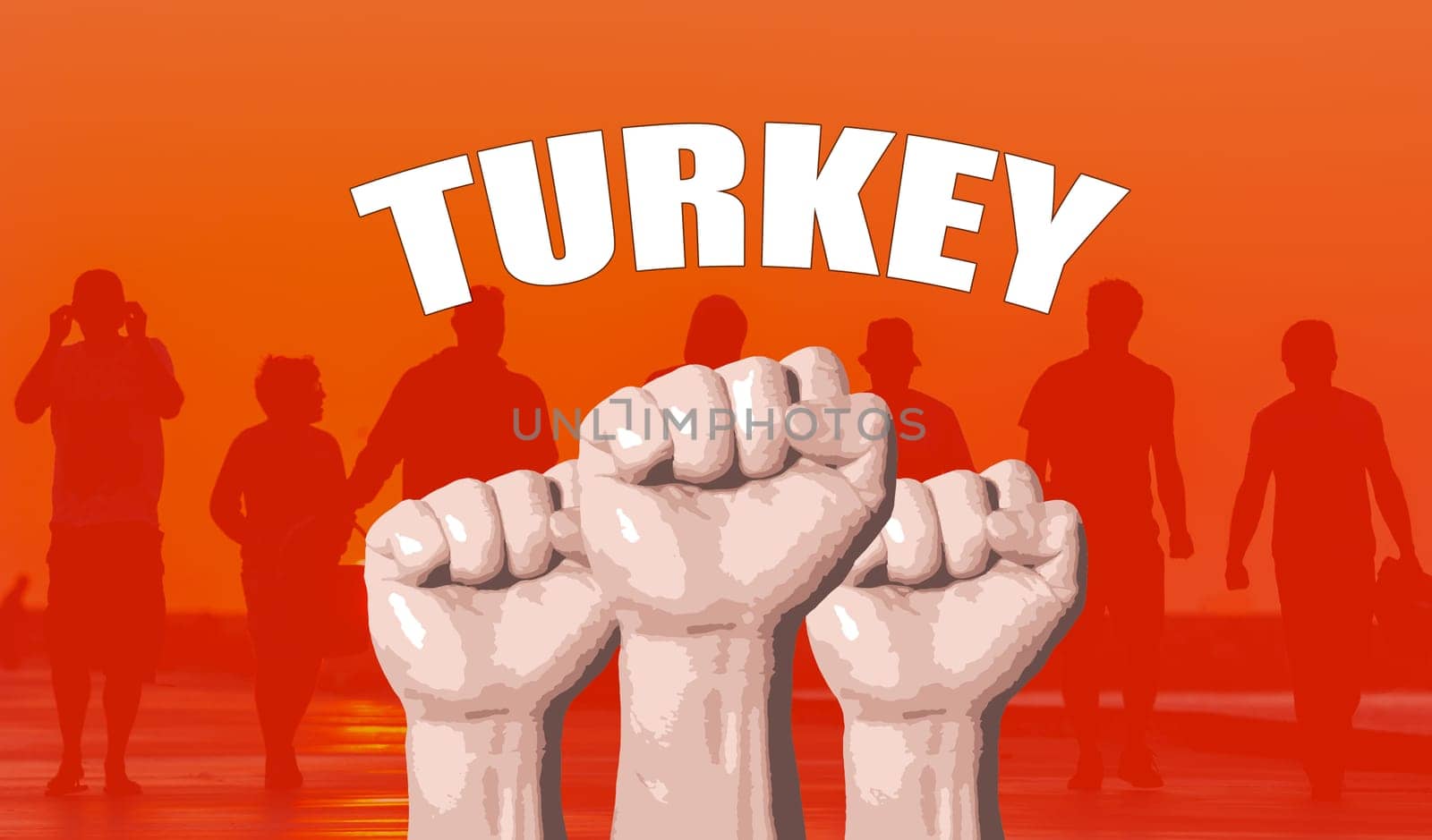Turkey, fan support, fists raised, flag colors, Europe championship