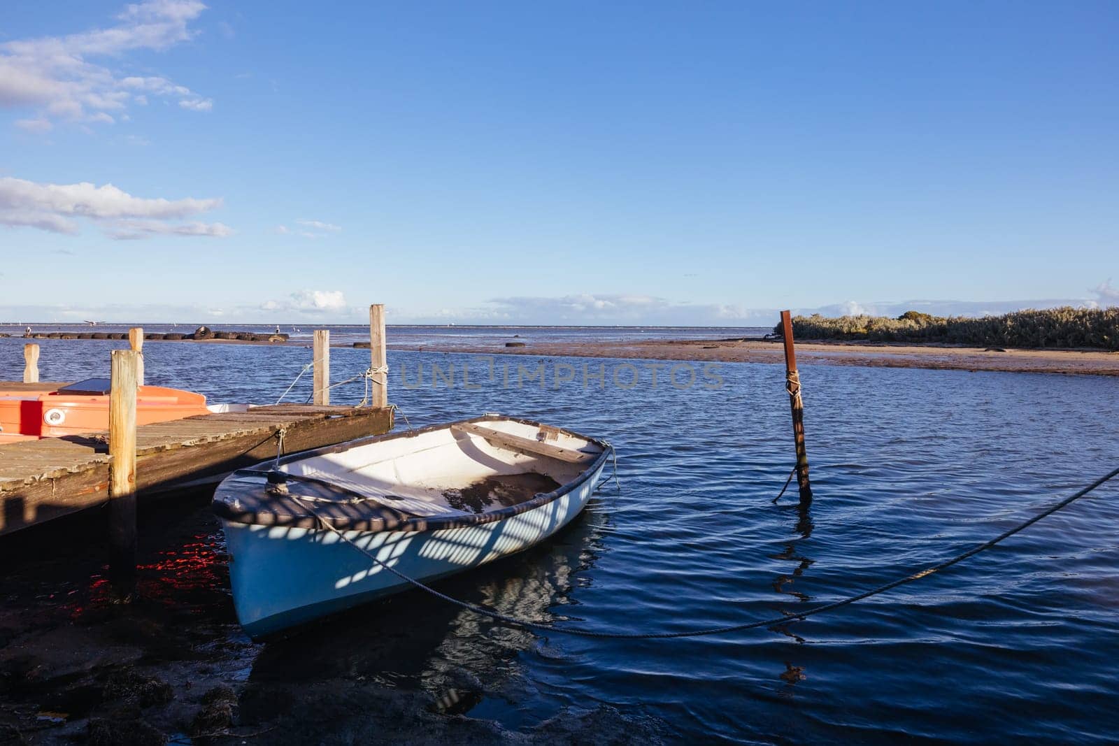 Kororoit Creek Historic Fishing Village at dusk in Jawbone Flora and Fauna Reserve in Williamstown, Melbourne, Victoria, Australia