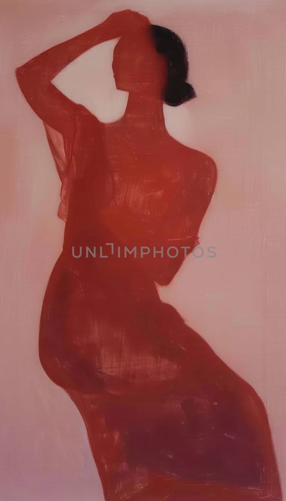 Woman in red dress standing on pink background portrait in fashion art beauty concept by Vichizh