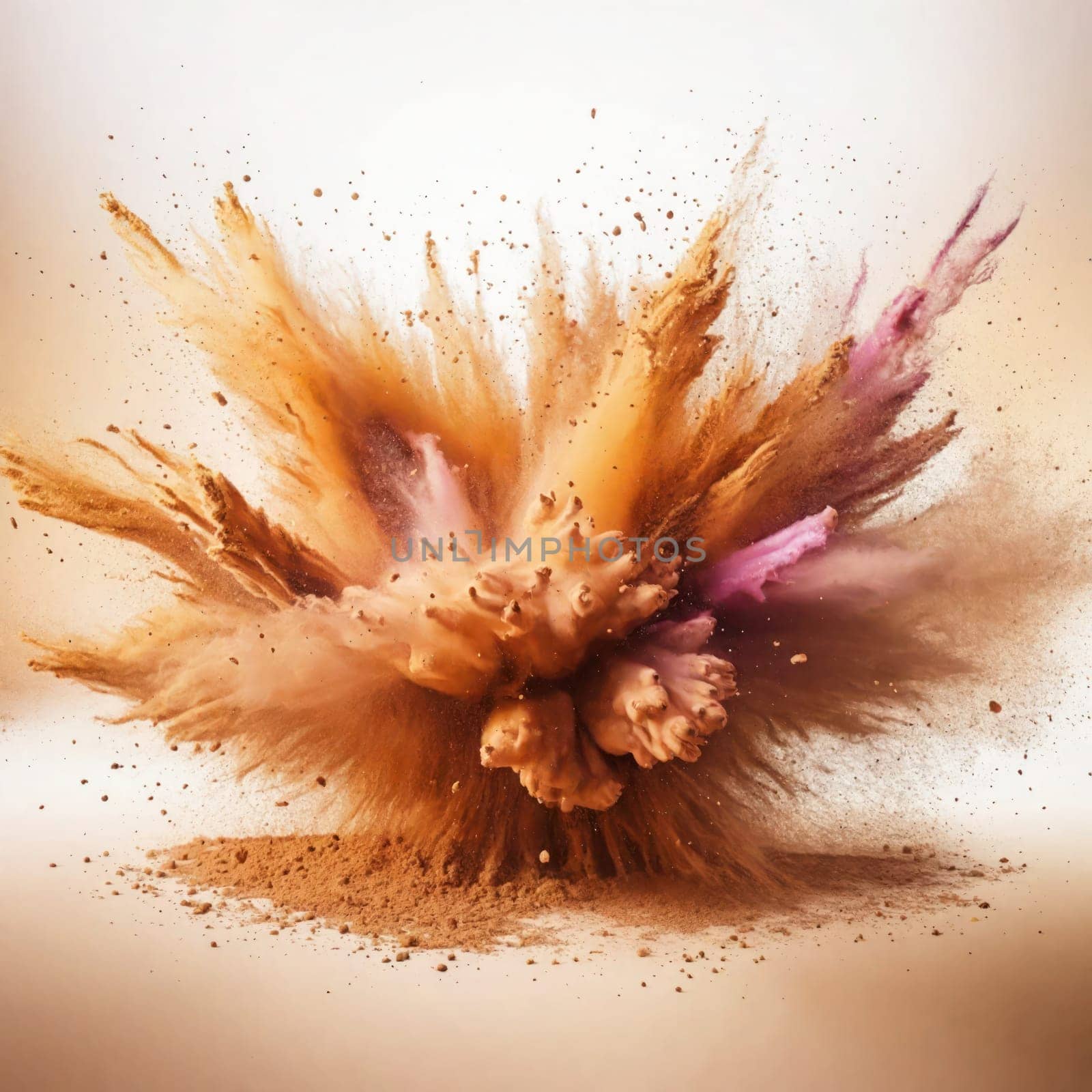 An explosion of earthy-coloured powder paint. Light background by VeroDibe