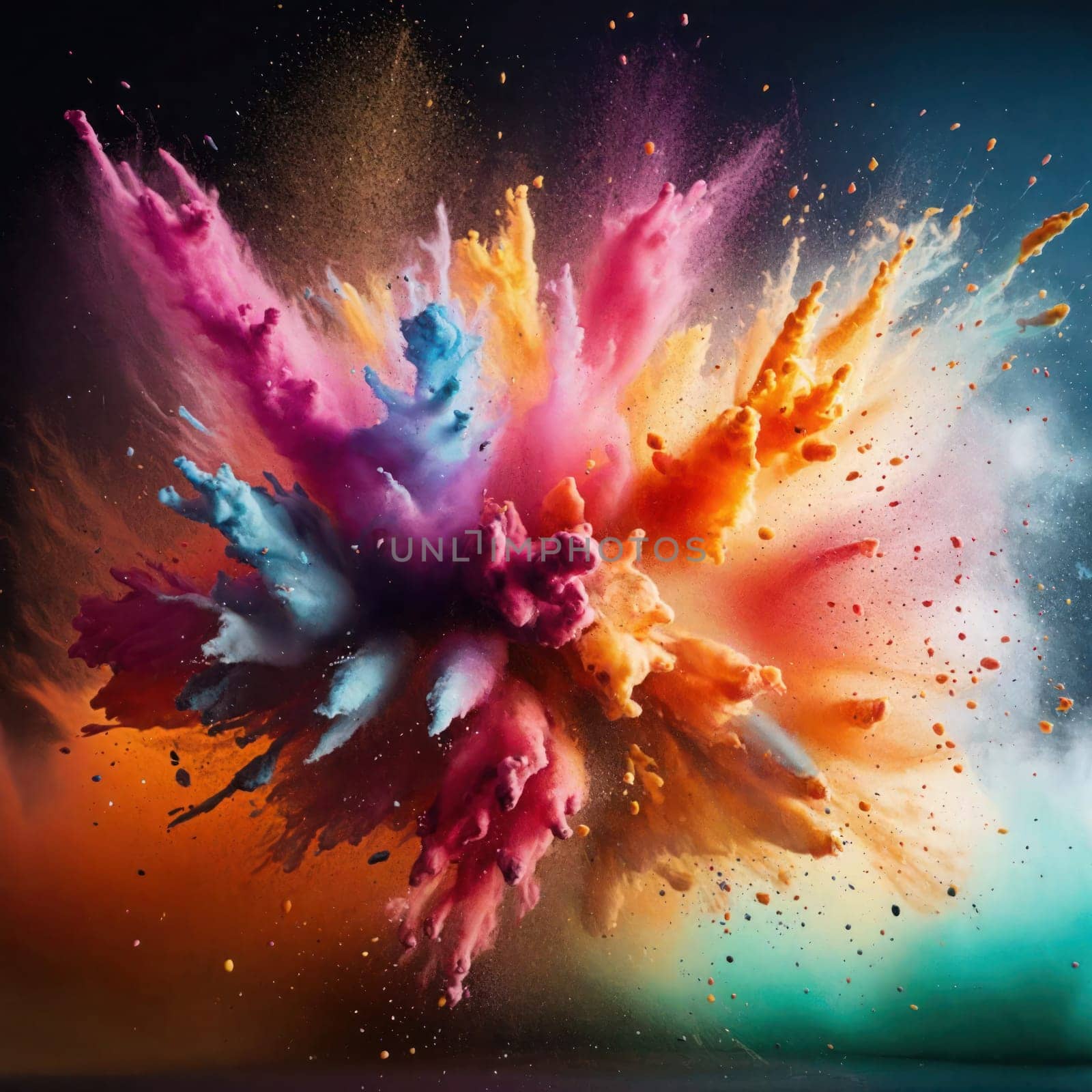 Graphic resources for illustrative backgrounds.Holi clip art coloured powder splashes in the air .Wallpaper.