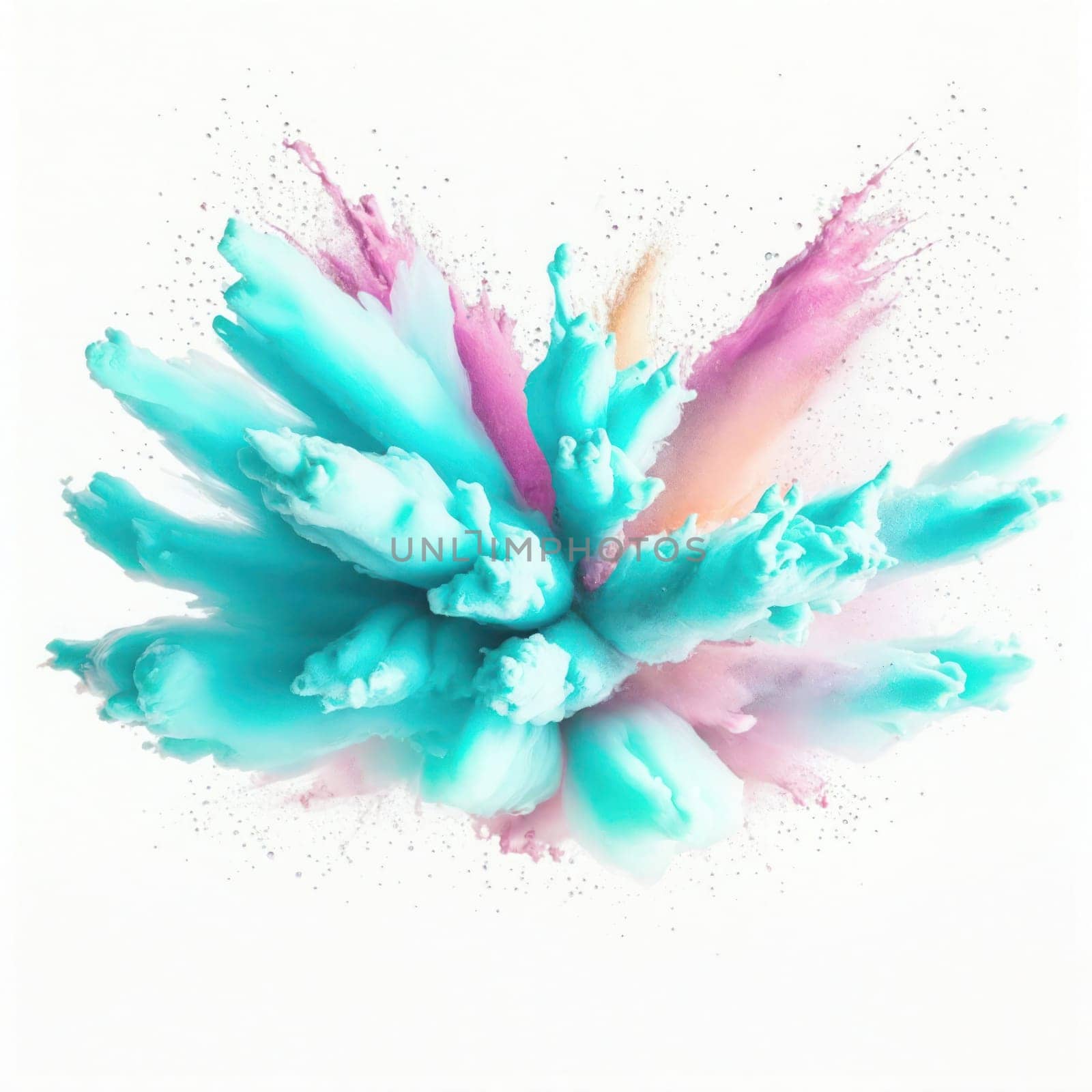 Pastel coloured dust exploding in the air. Wihite background. by VeroDibe