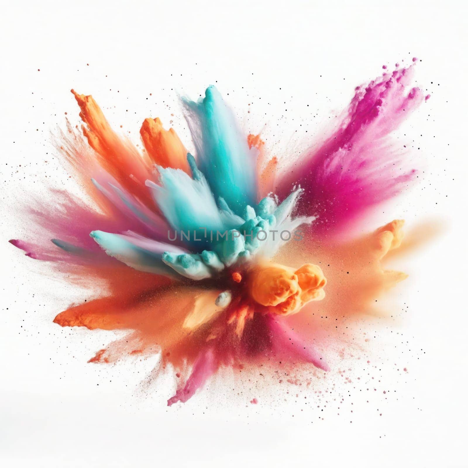 Explosion of pastel coloured powder in the air ,isolated on white background. by VeroDibe