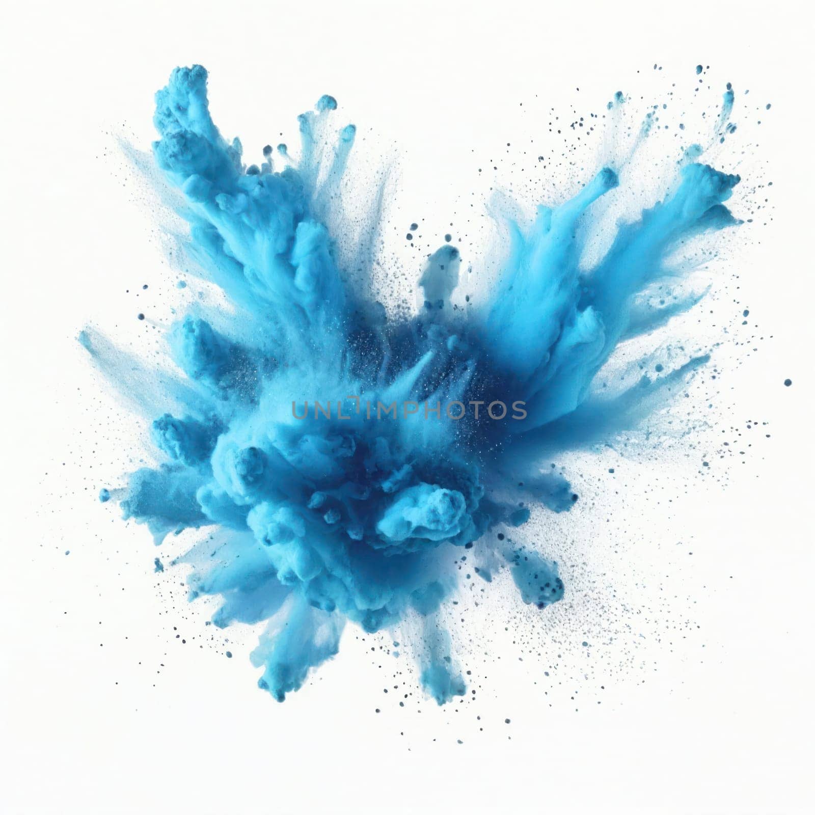 Dust in blue gradient explosion on white background.Bright explosion of colour by VeroDibe