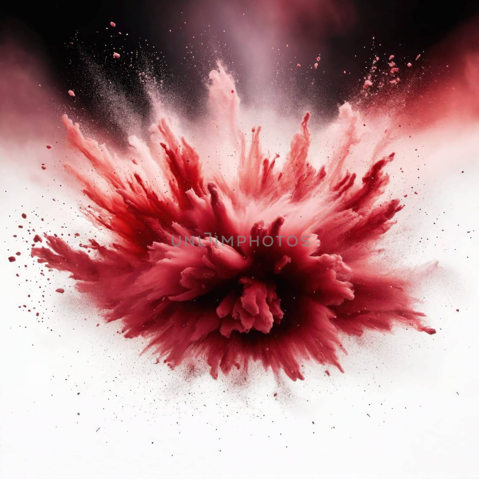 Dynamic red coloured dust exploding in the air. Blurred background. by VeroDibe