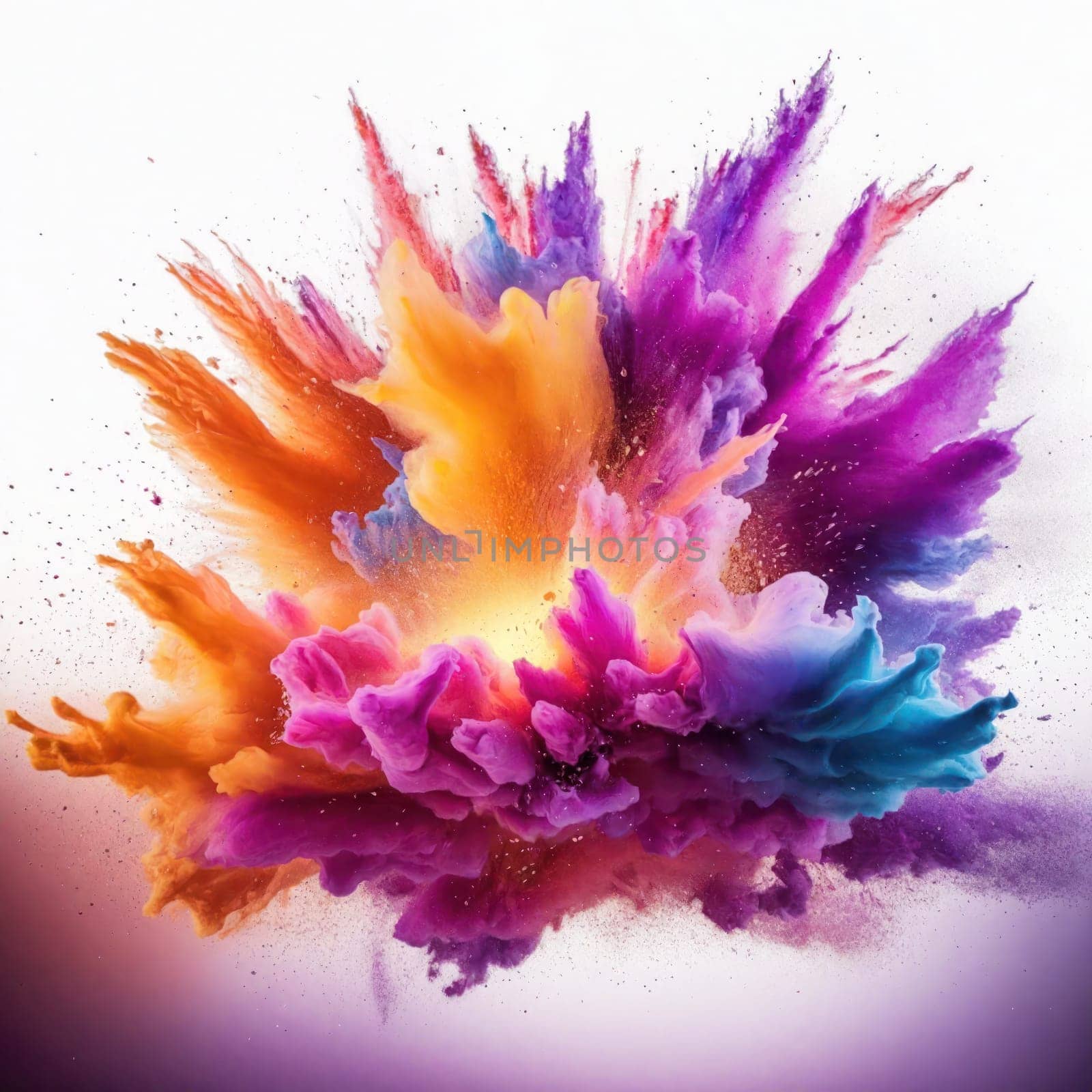 Explosion of Vibrant coloured dust in the air ,isolated on blurred background. by VeroDibe