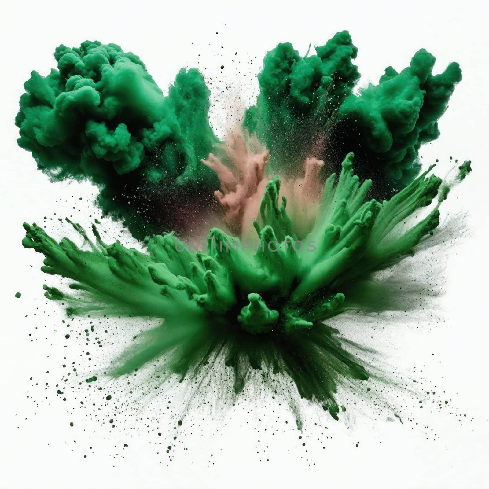 Green colored powder exploding ,isolated on blurred background. Wallpaper by VeroDibe