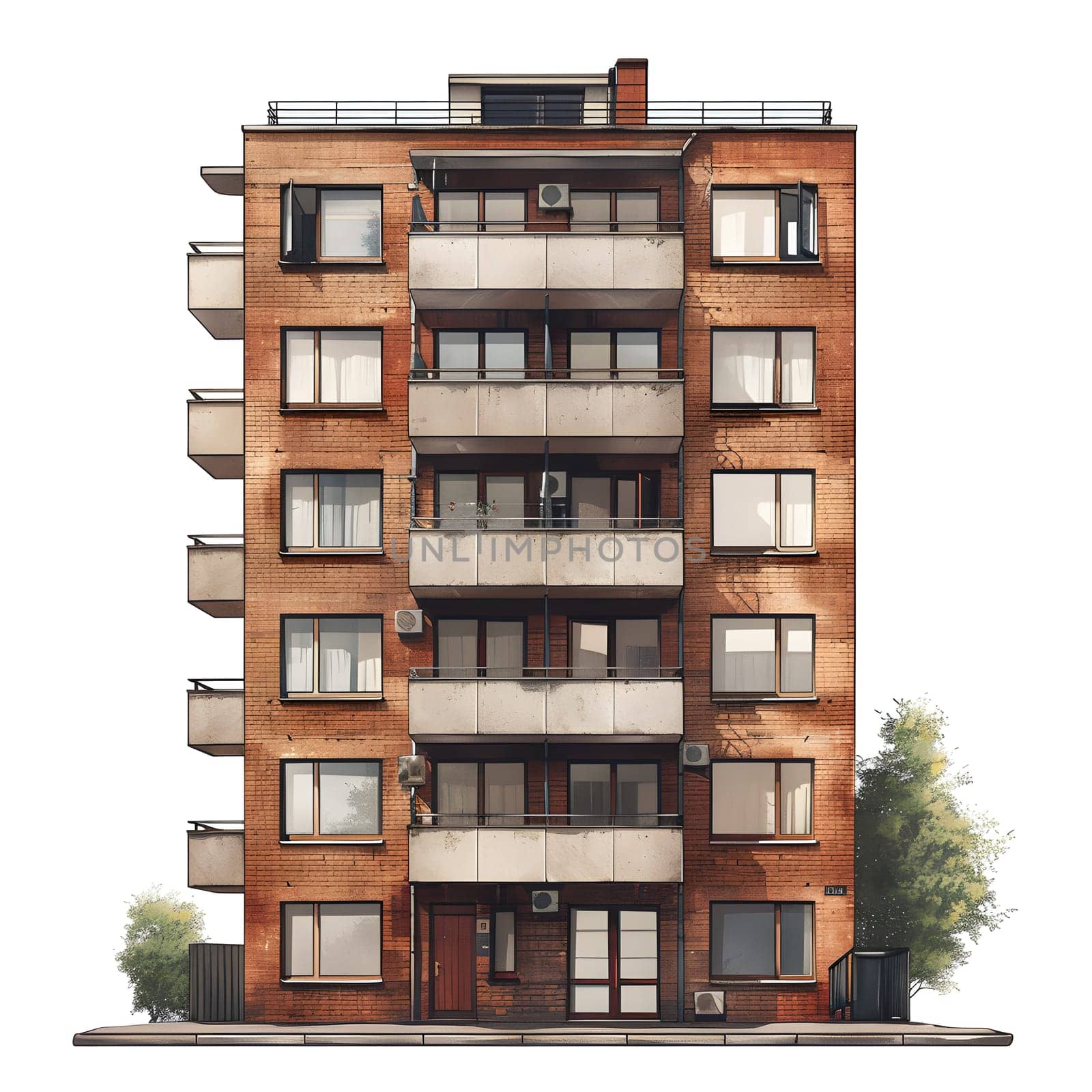 A tower block with balconies, chimney, in urban design by Nadtochiy