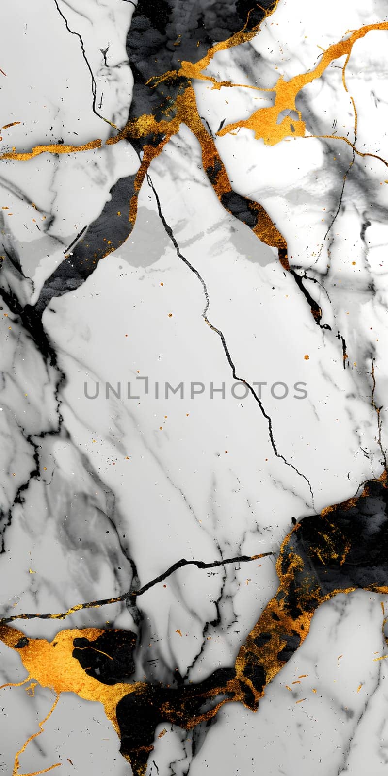 A detailed closeup of a black and gold marble texture resembling a natural landscape with tints and shades, similar to an intricate art pattern found in freezing wood branches and grass