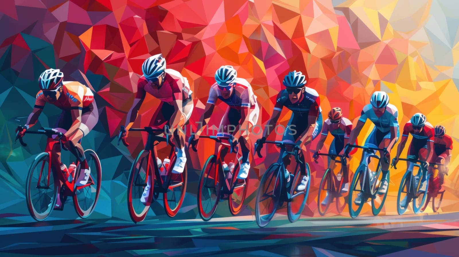 A group of cyclists are racing on a course with abstract background by golfmerrymaker